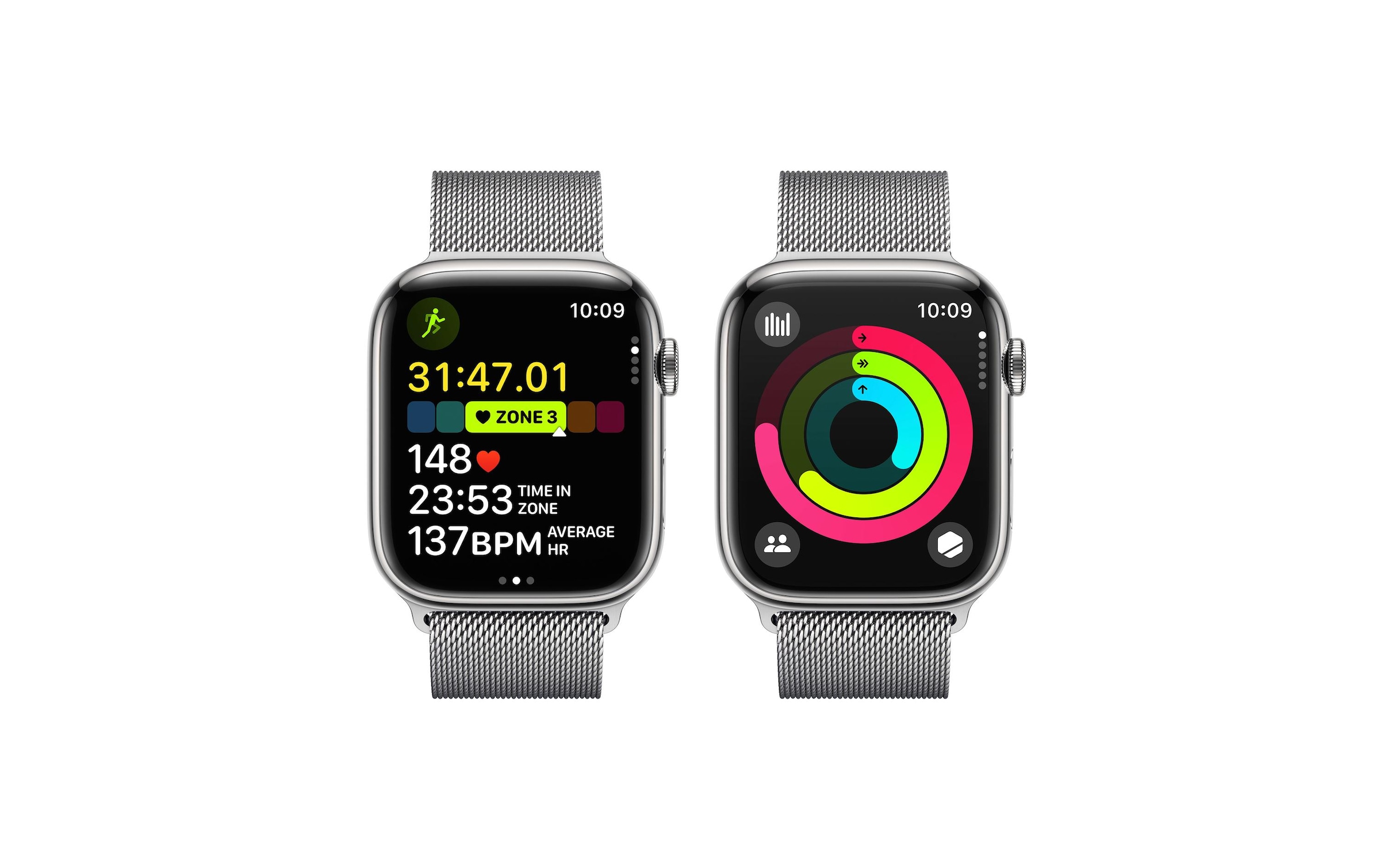 Apple Smartwatch »Series 9, GPS + Cellular, Edelstahl-Gehäuse mit Milanaise Armband«, Watch OS 10, 64 GB,)