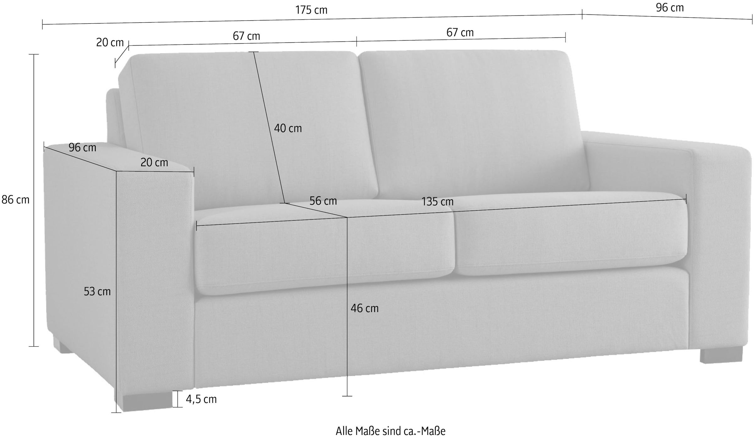 Home affaire 2-Sitzer »Branwell«, Breite 175 cm, Struktur fein, mit Wellenunterfederung