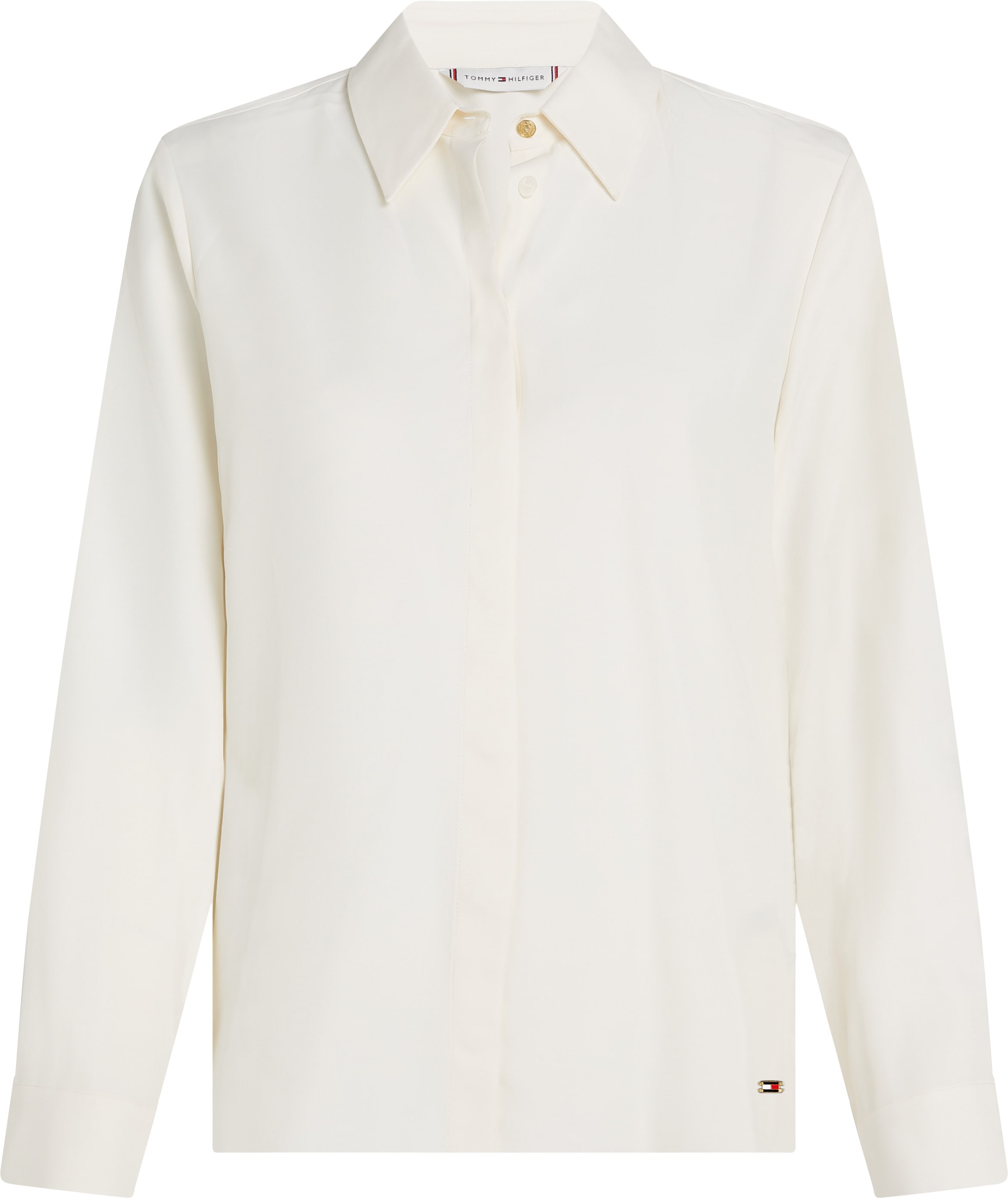 Tommy Hilfiger Hemdbluse »SOFT VISCOSE REGULAR LS SHIRT«, in Unifarbe, mit Metalllabel