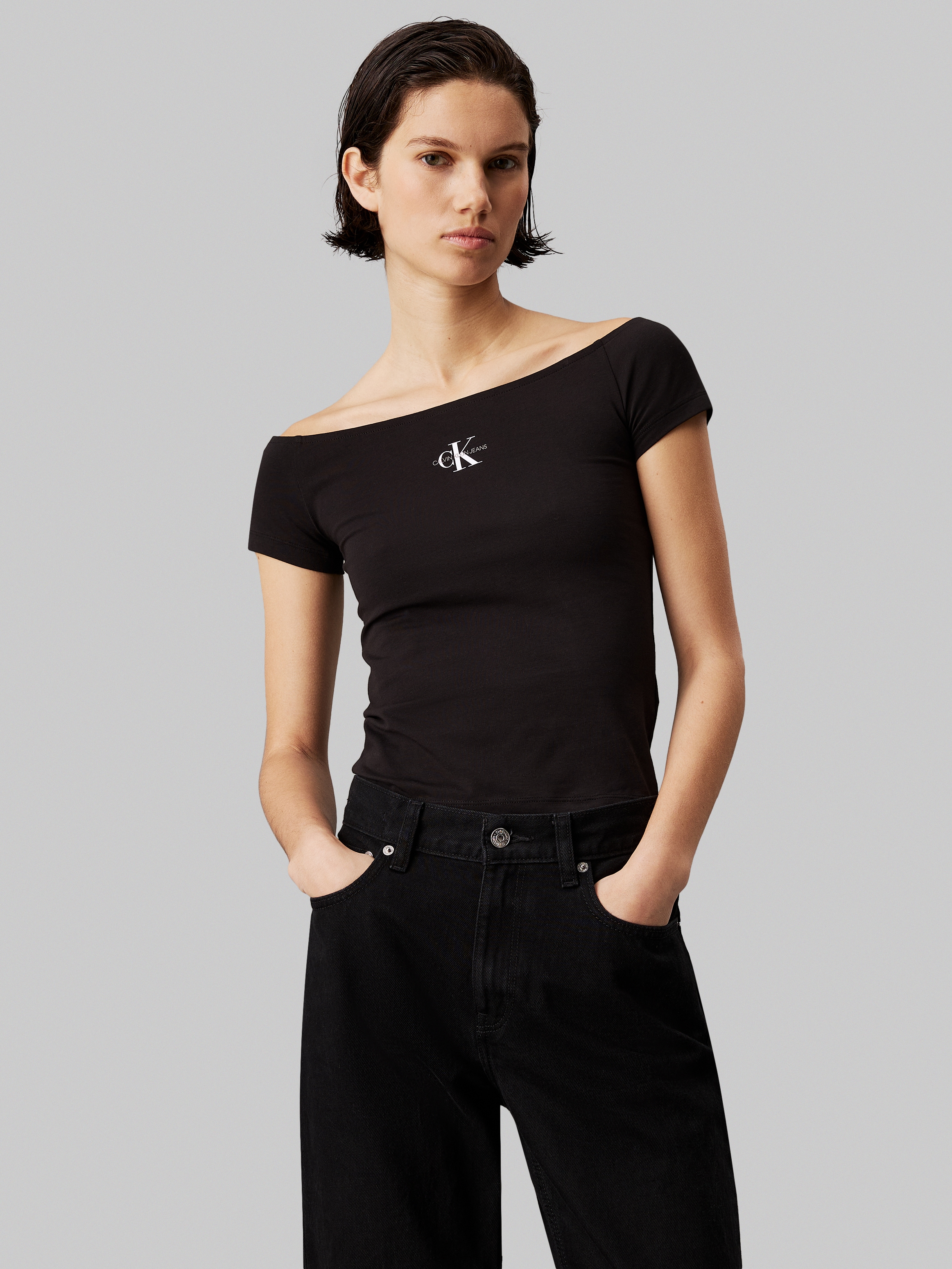 Shirttop »MONOLOGO SLIM BARDOT TOP«, mit Logodruck