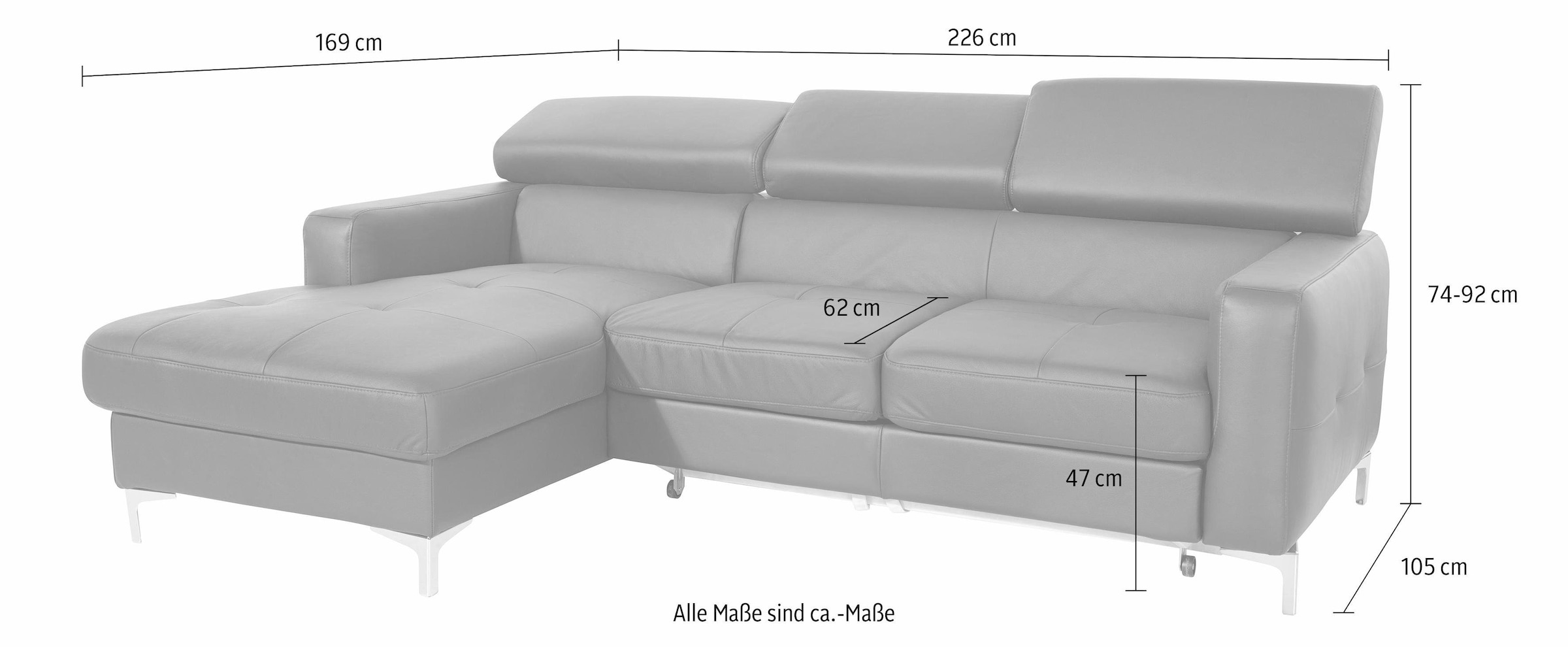 COTTA Polstergarnitur »Sammy L-Form«, (Set), Set bestehend aus: Ecksofa mit Kopfteilverstellung & Hocker