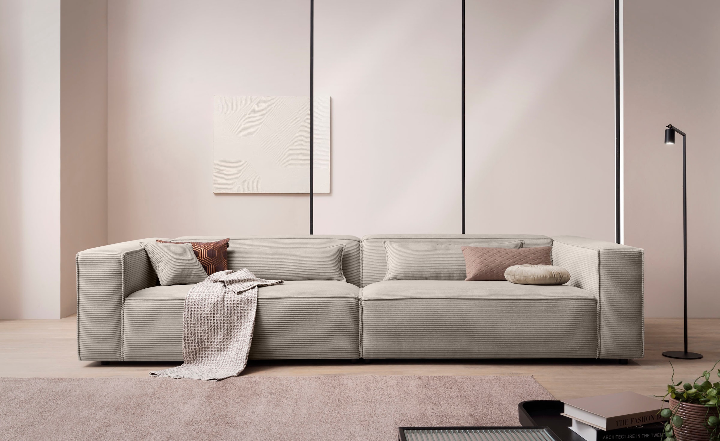 LeGer Home by Lena Gercke 3-Sitzer »PIARA, XXL Sofa mit Kedernaht, Big-Sofa in Cord oder Leinenoptik«, schwarze Füsse, bequemer Sitzkomfort, extra tiefe Sitzfläche