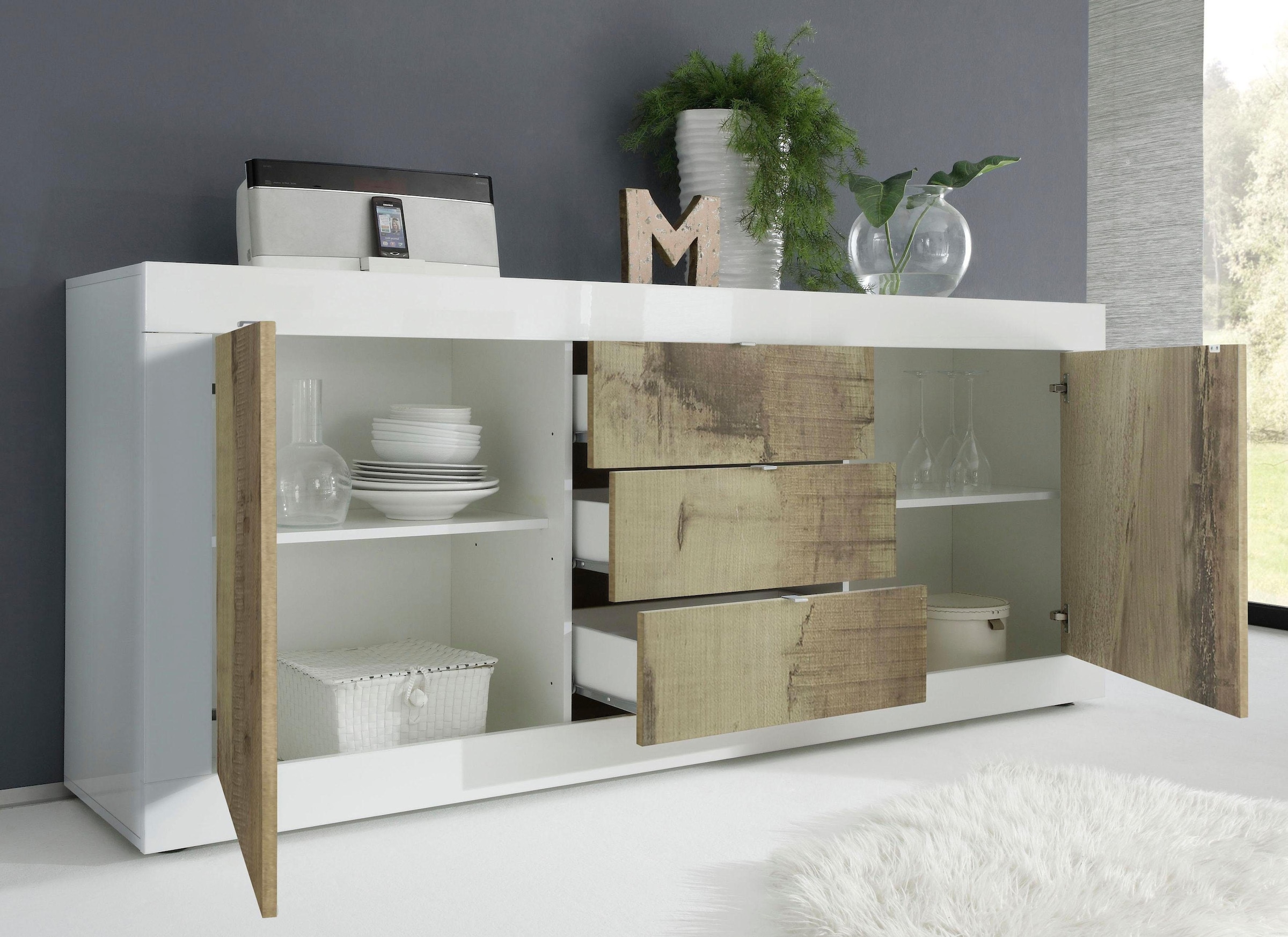 INOSIGN Sideboard »Basic Breite 210 cm, Kommode 2 Türen, 3 Schubkästen, Anrichte,«, Metallgriff, moderne Rahmenoptik, viel Stauraum, Farbauswahl