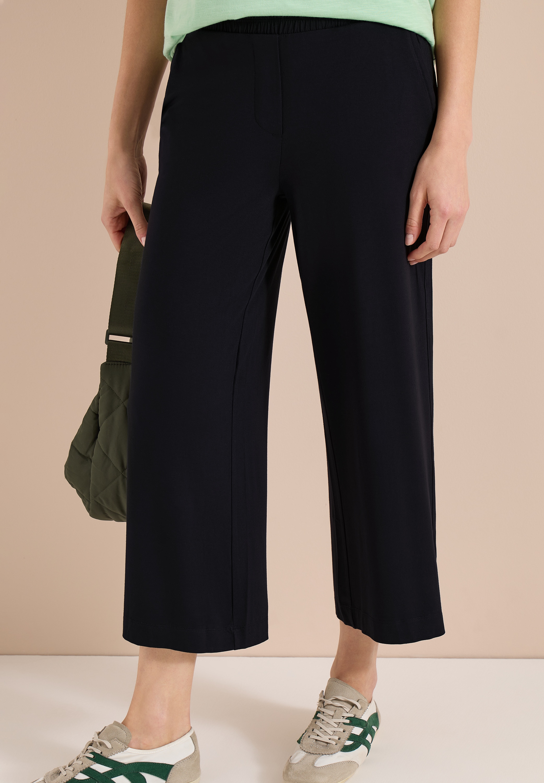 Cecil Jerseyhose "Style Neele" mit elastischem Schlupfbund, High-Waist, Wide Leg