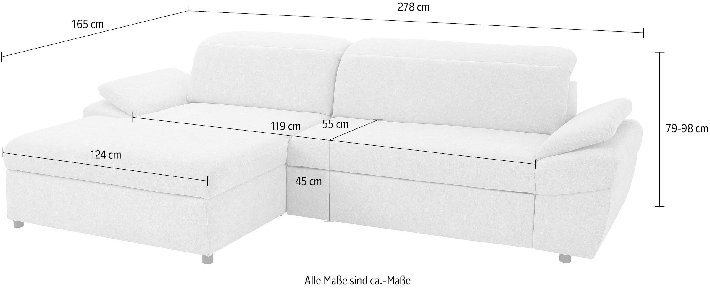 exxpo - sofa fashion Ecksofa »Kyoto, inkl. Kopfteil- und Armteilverstellung, hoher Sitzkomfort«, wahlweise mit Bettfunktion und Bettkasten, hochwertige Bezüge, L-Form