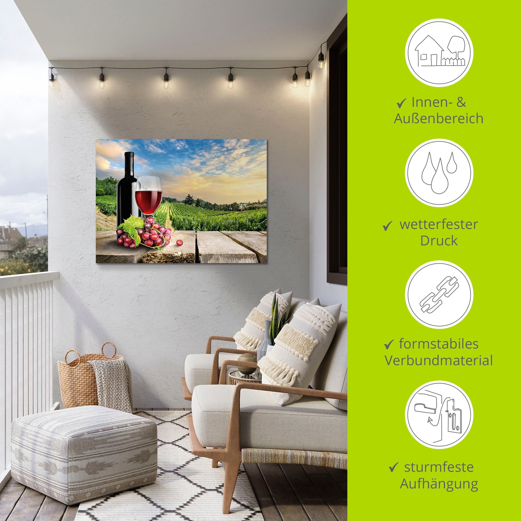 Artland Wandbild »Wein vor Weinbergen«, Berge, (1 St.), als Alubild, Outdoorbild, Poster, Wandaufkleber in verschied. Grössen