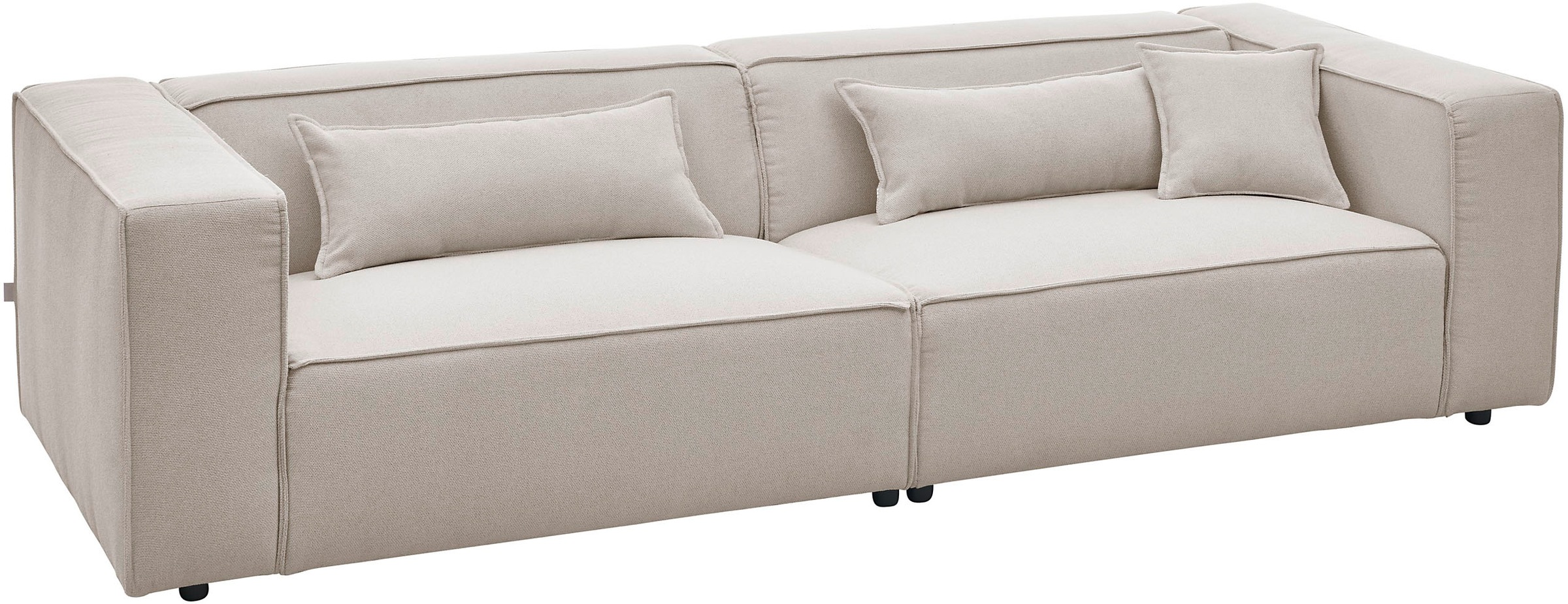 LeGer Home by Lena Gercke 3-Sitzer »PIARA, Couch mit Kedernaht, Sofa in Cord oder Leinenoptik«, schwarze Füsse, bequemer Sitzkomfort