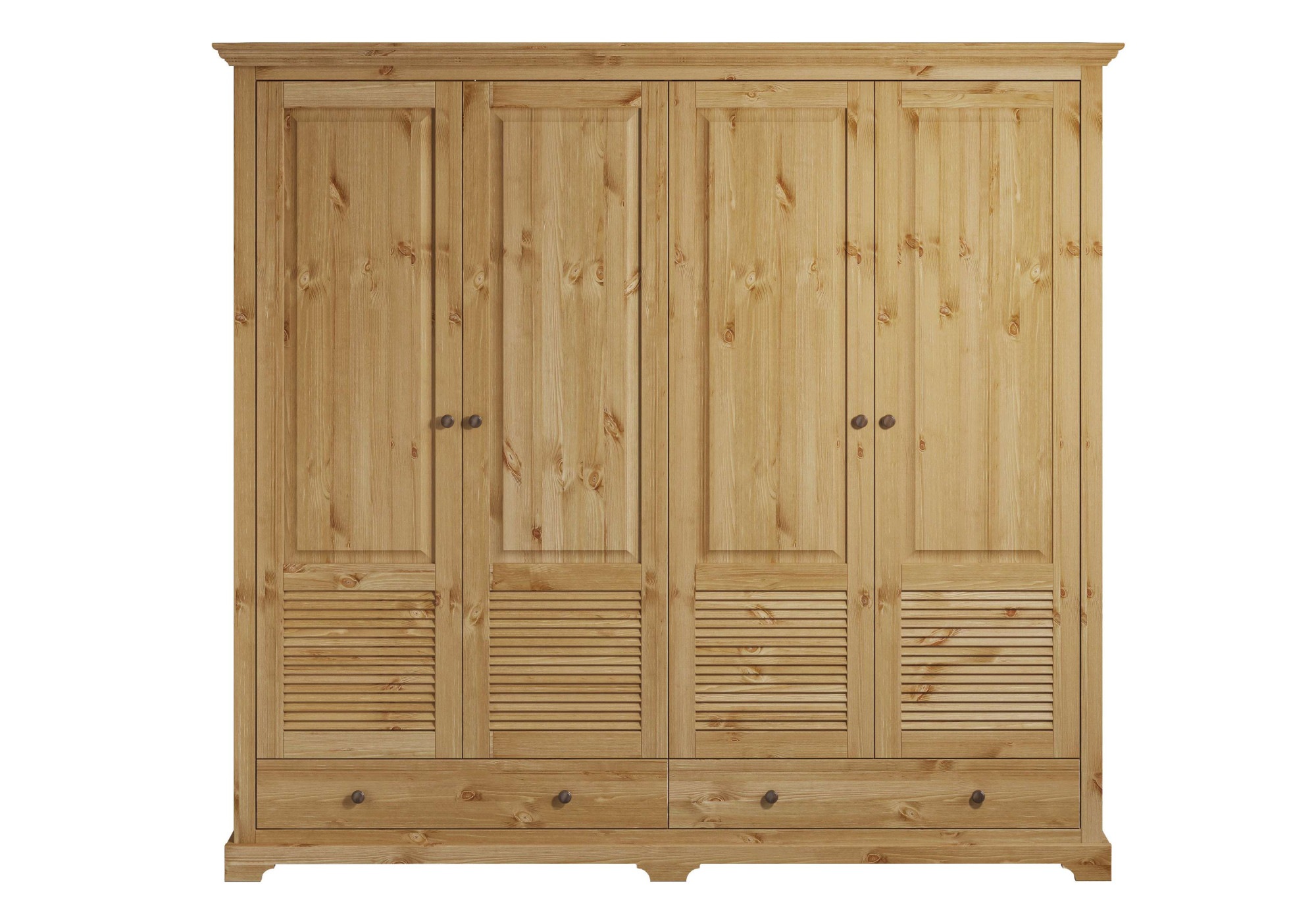 GOODproduct Kleiderschrank »Rauna, aus massiver Kiefer, 4-türig, mit Lamellen und Kassetten« B/H/T ca. 203/183/61, FSC® zertifiziertes Massivholz (Kiefer), robuste Qualität