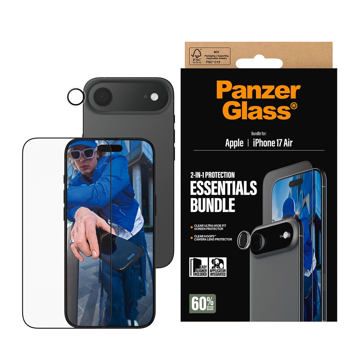 CARE by PanzerGlass Displayschutzglas »2-in-1 Protection Essentials Bundle« für Apple iPhone Air Displayschutzfolie, Schutzfolie, Bildschirmschutz, kratz- & stossfest