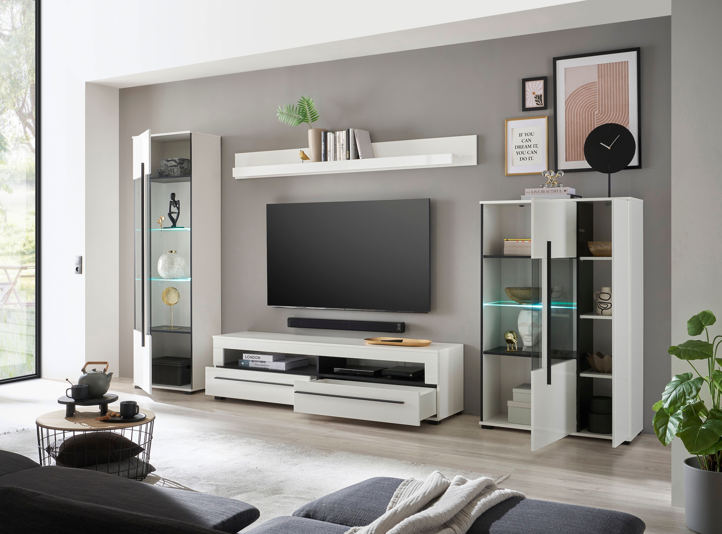 INOSIGN Wohnwand »Cantara, moderne Anbauwand, Wohnzimmer-Set, in Eiche Evoke oder Weiss«, (Set, 4 St.)