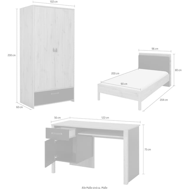 ✵ Gami Jugendzimmer-Set »Arthus«, (4 St., Bett mit Kopfteil, Kleiderschrank,  Schreibtisch) online bestellen | Jelmoli-Versand