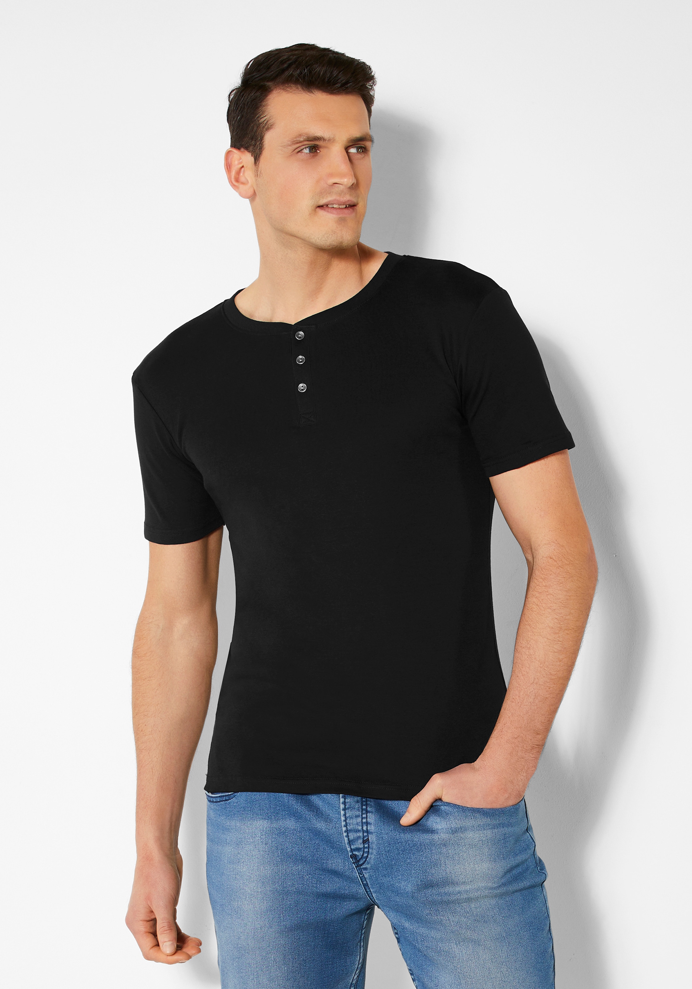 H.I.S T-Shirt, mit aufwendiger Knopfleiste, perfekt als Unterziehshirt