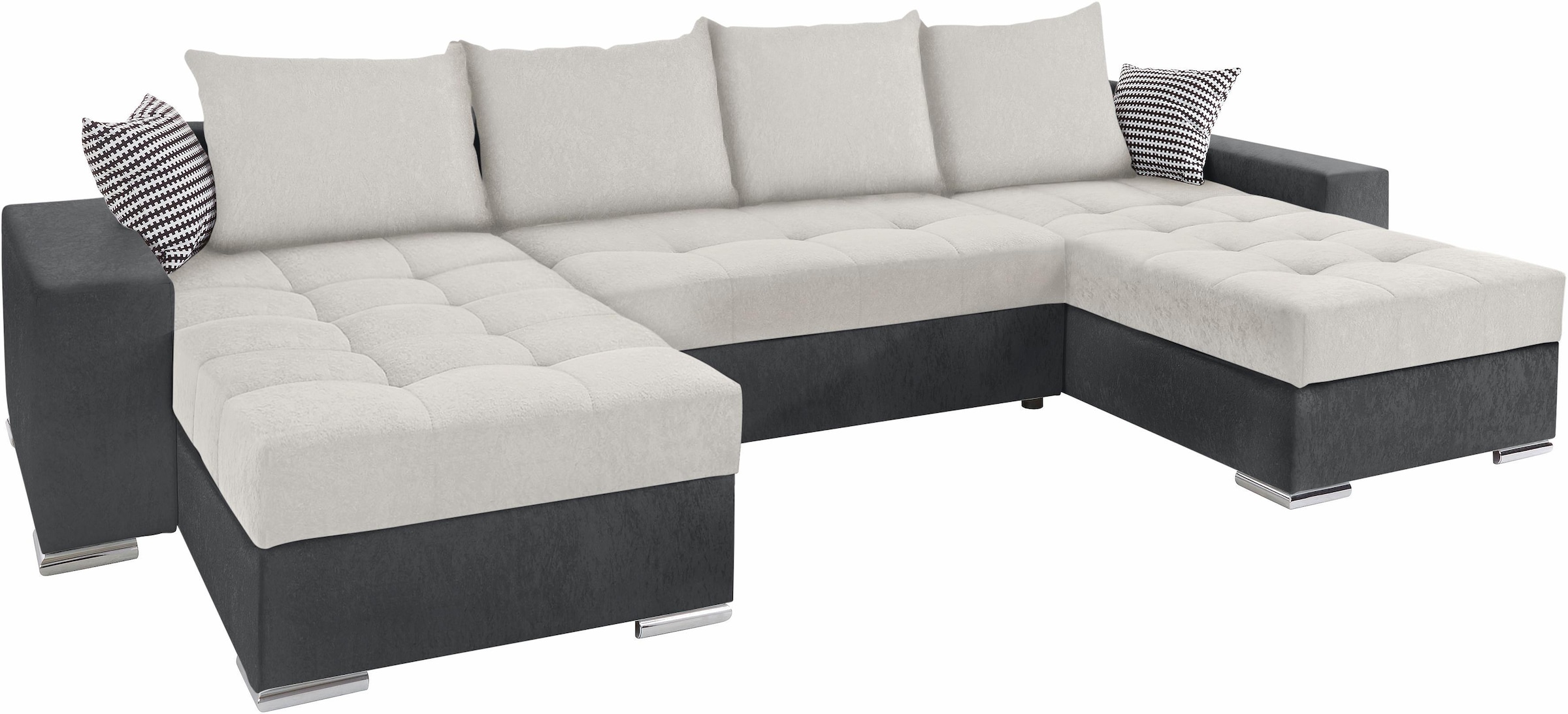 COLLECTION AB Wohnlandschaft »XL-Josy U-Form, Breite 313 cm, Kunstleder-Mix, Microfaser«, inkl. Bettfunktion, Bettkasten, mit 4 gleich grossen Rückenkissen