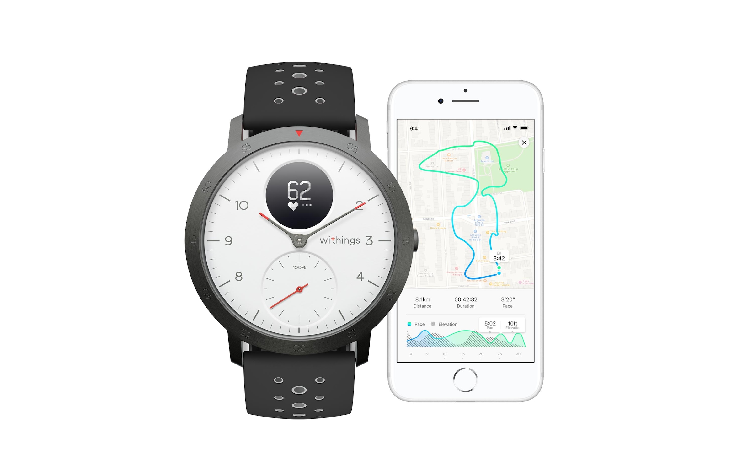 Withings Fitnessuhr »Sportuhr Steel HR Sport weiss, dunkelgrau«,)