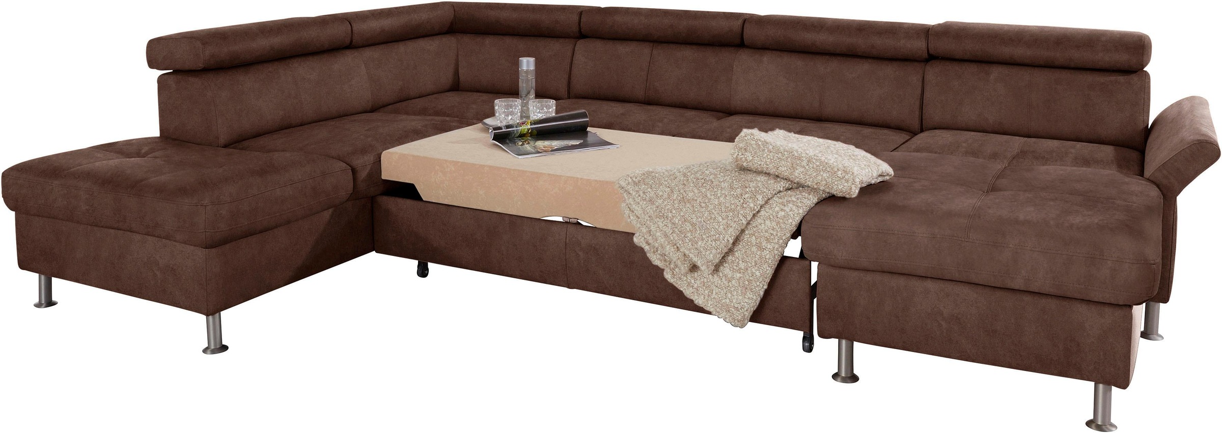 exxpo - sofa fashion Wohnlandschaft »Maretto, bequem und komfortabel, aufwendige Sitzsteppung, U-Form«, inkl. Kopfteilverstellung für mehr Sitzkomfort, wahlweise Bettfunktion