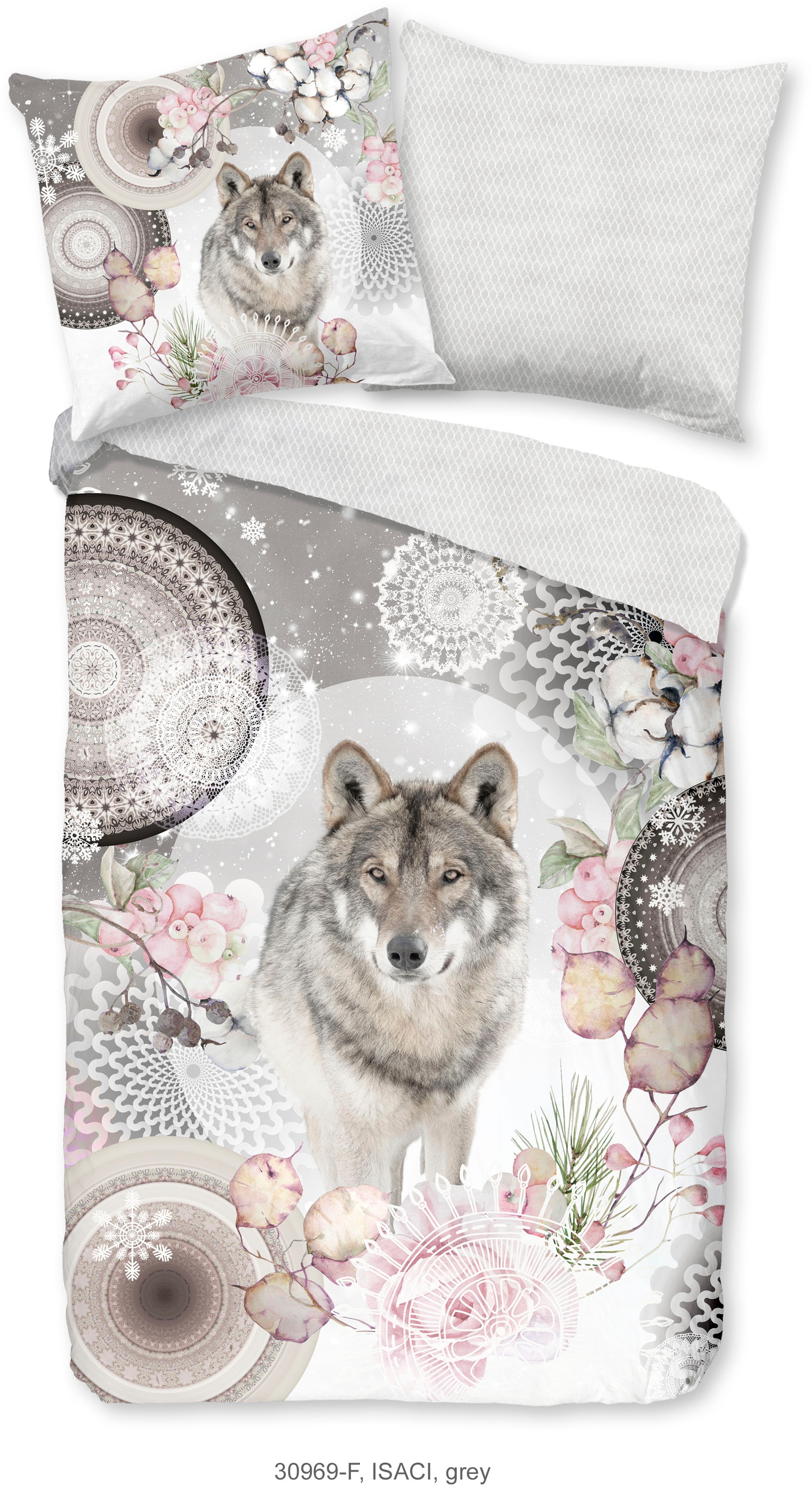 hip Wendebettwäsche »Isaci«, Biber, 135x200, Warm, Weich, Wendeoptik, Reissverschluss, Winter, Grau