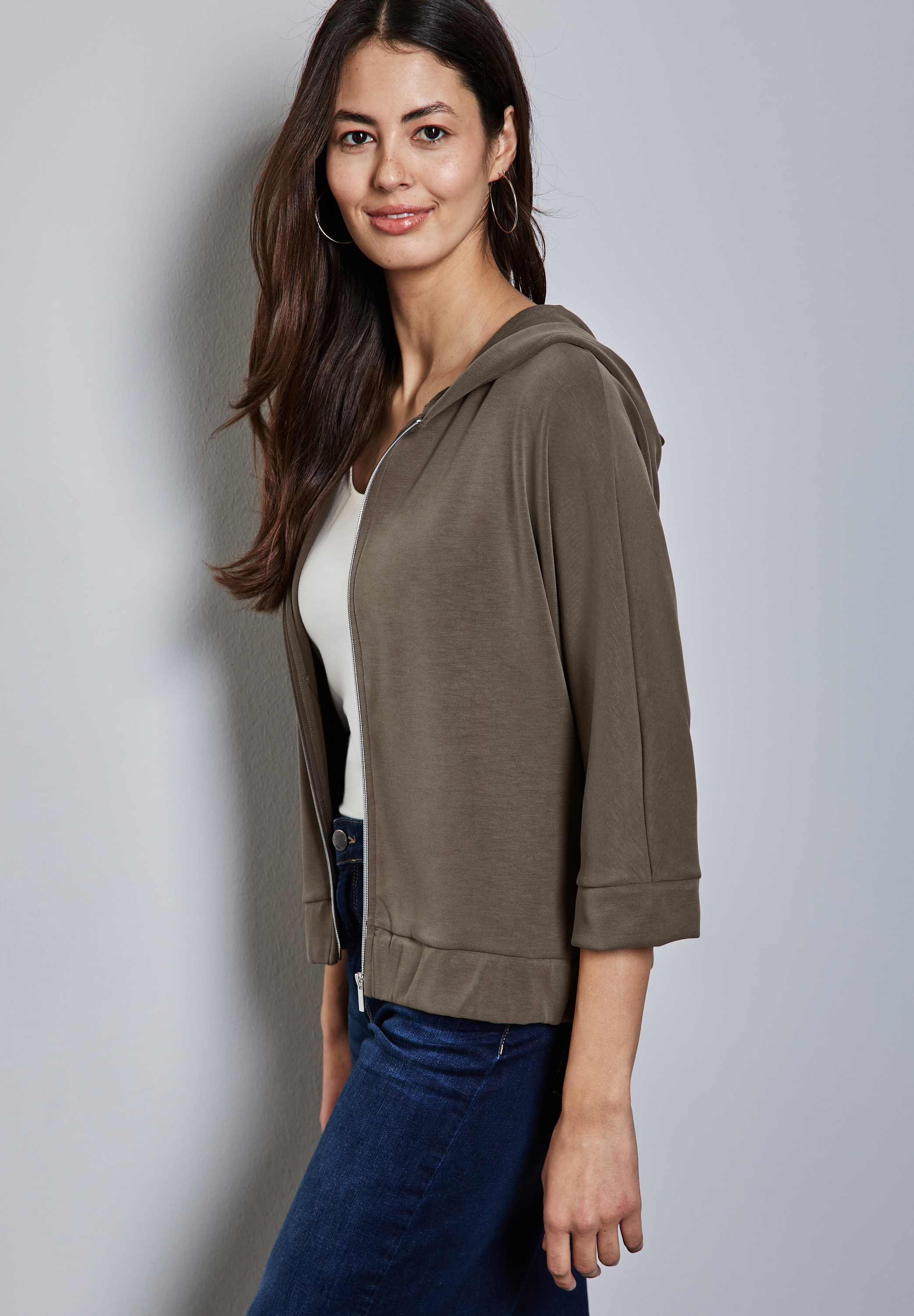 STREET ONE Hoodie, in Silk-Look