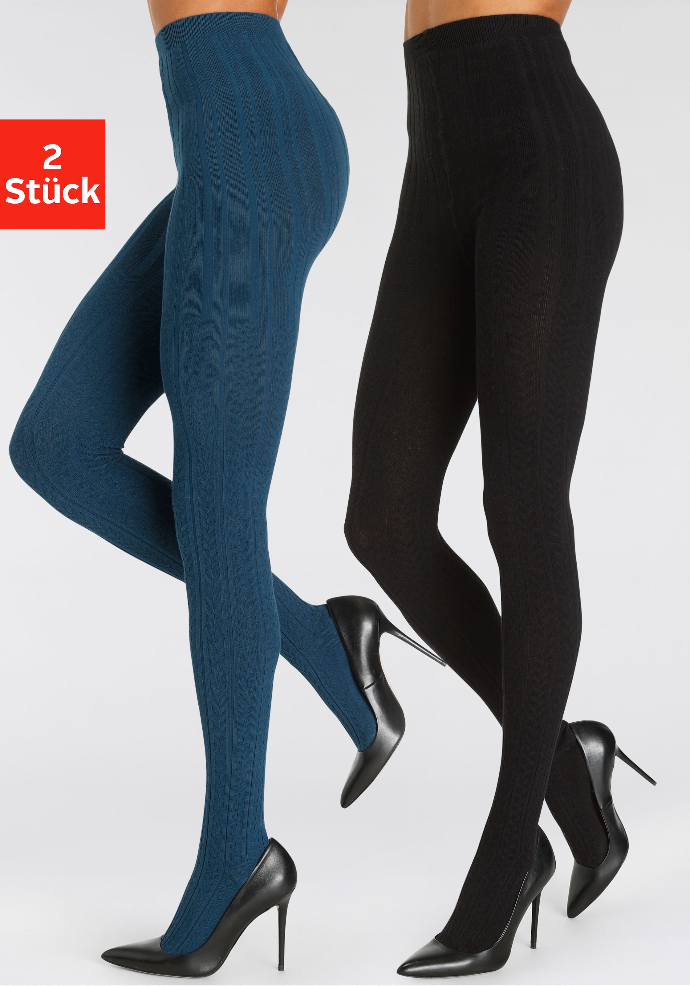 LASCANA Strickstrumpfhose 2 Stk. tlg. mit Zopfmuster
