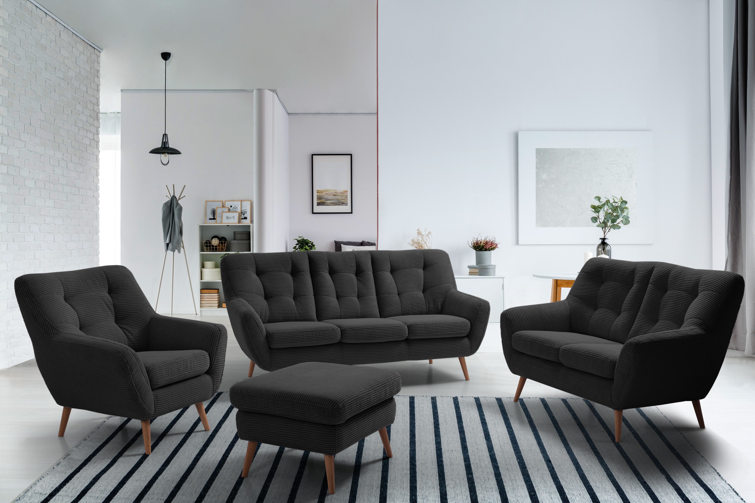 exxpo - sofa fashion Hocker »Scandi bequem und elegant mit hohem Holzfuss«, bequem und elegant mit hohem Holzfuss