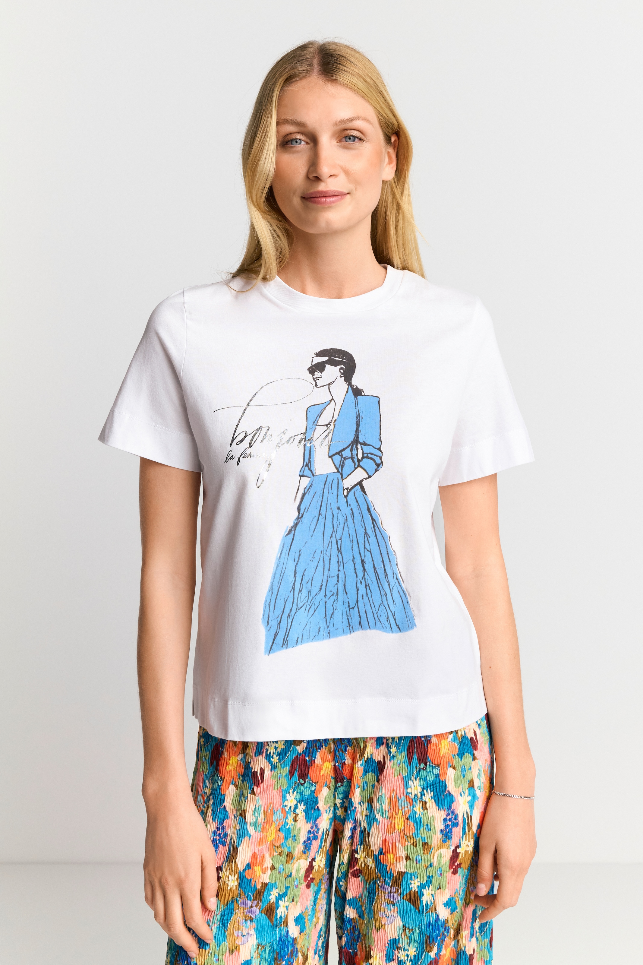 T-Shirt, Easy fit T-Shirt "Bonjour" with woman print