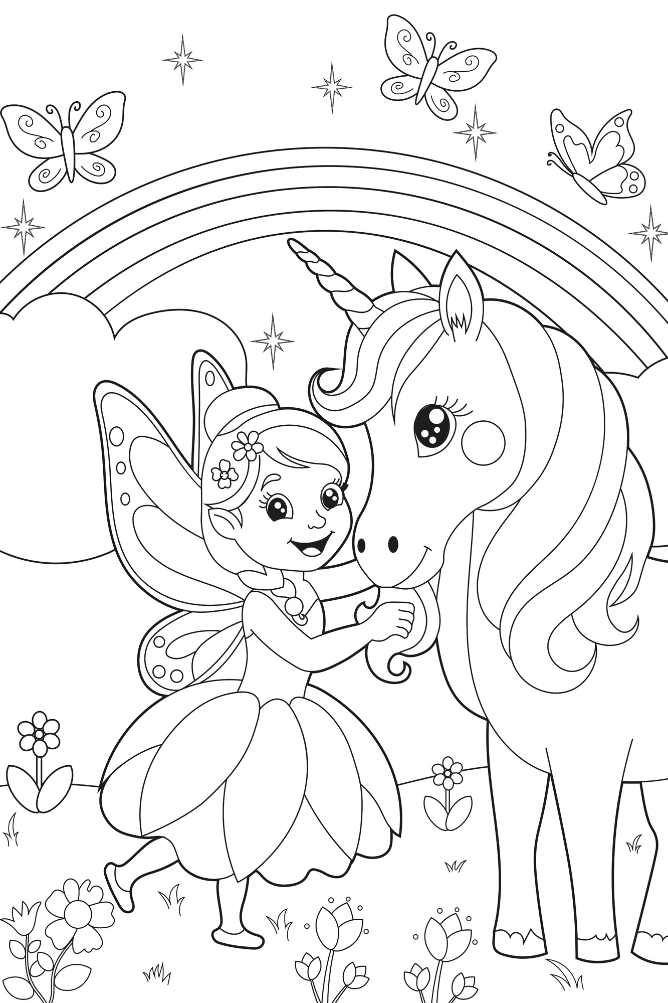 queence Bild »Fee und Einhorn«, Blätter-Blätterbilder-Blumen-Blumenbilder-Einhorn-Feen-Felder-Figuren-klassische Fantasie-Märchen-Mädchen-Märchenbilder-Reitbilder-Regenbogen-Wichtel, (1 St.), DIY Wandbild aus Dibond