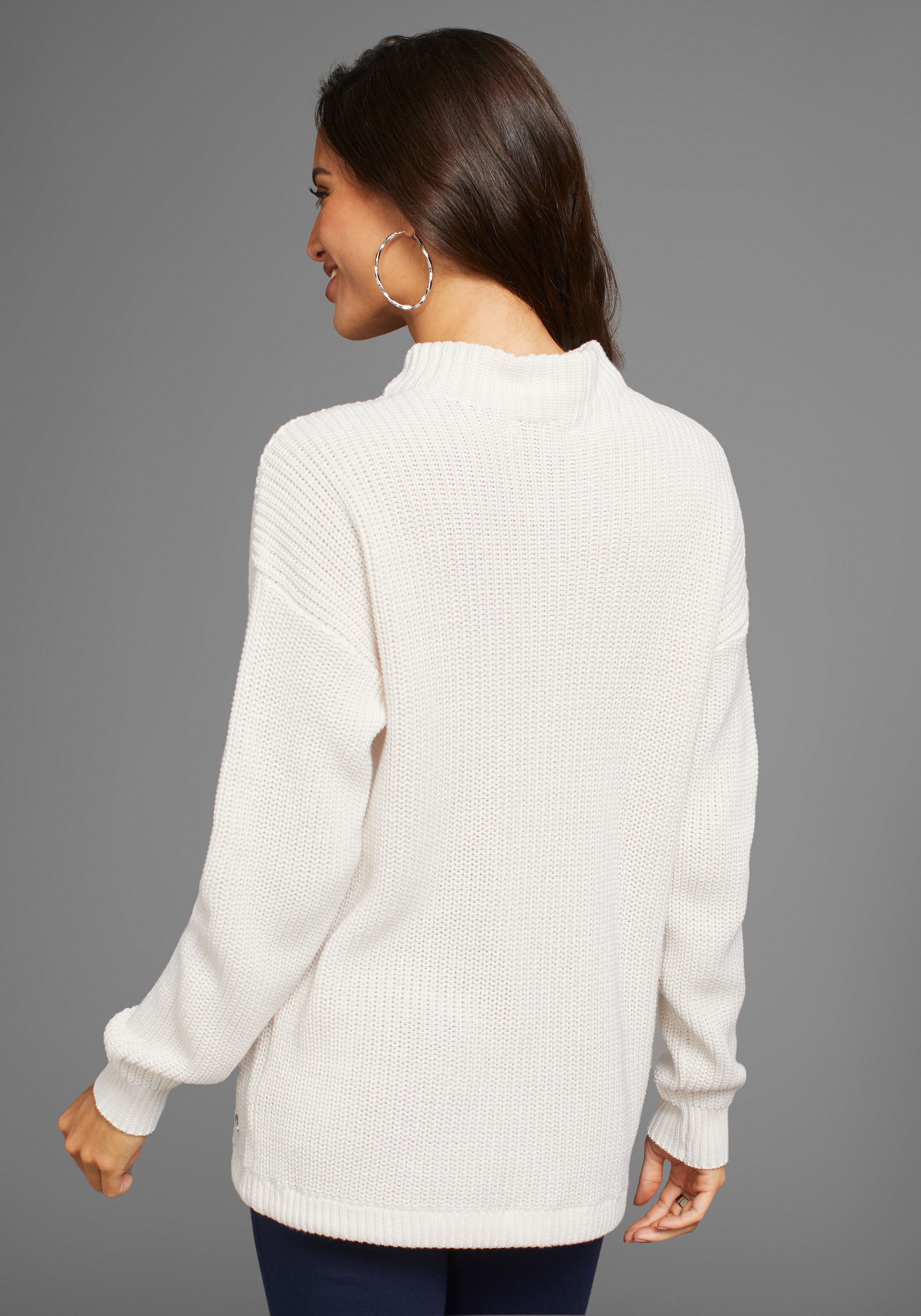 DELMAO Stehkragenpullover, mit verstellbarem Saum durch Bindeband