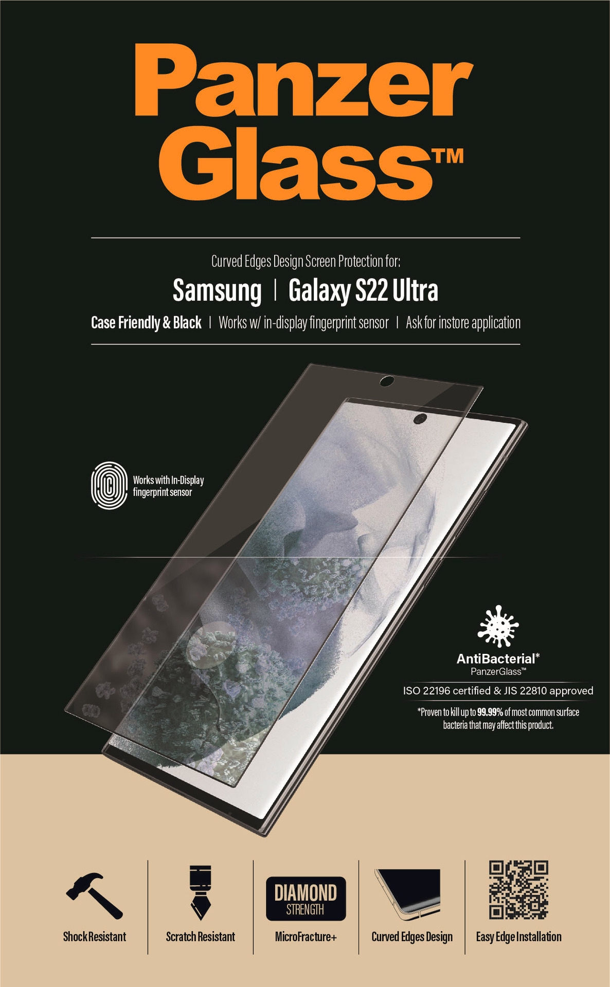 PanzerGlass Displayschutzglas »E2E Samsung Galaxy S22 Ultra Antibakteriel«, (1 St.)