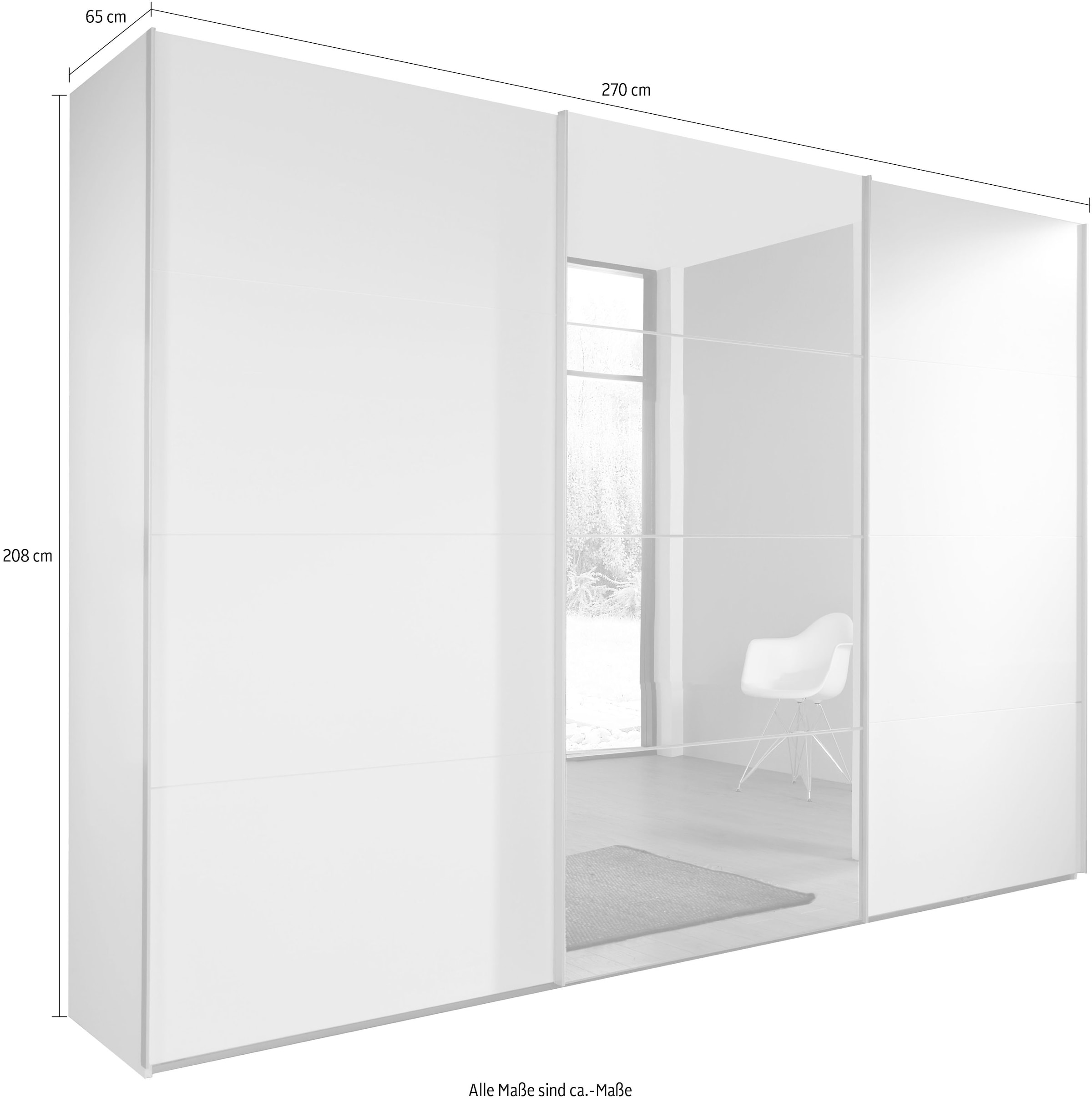 Wimex Schwebetürenschrank »Ernie Kleiderschrank mit Spiegel, Made in Germany TOPSELLER«, (Wähle aus verschiedenen Grössen deinen perfekten Stauraum!), Schlafzimmerschrank weiss 270cm Breit Preisknaller Premium