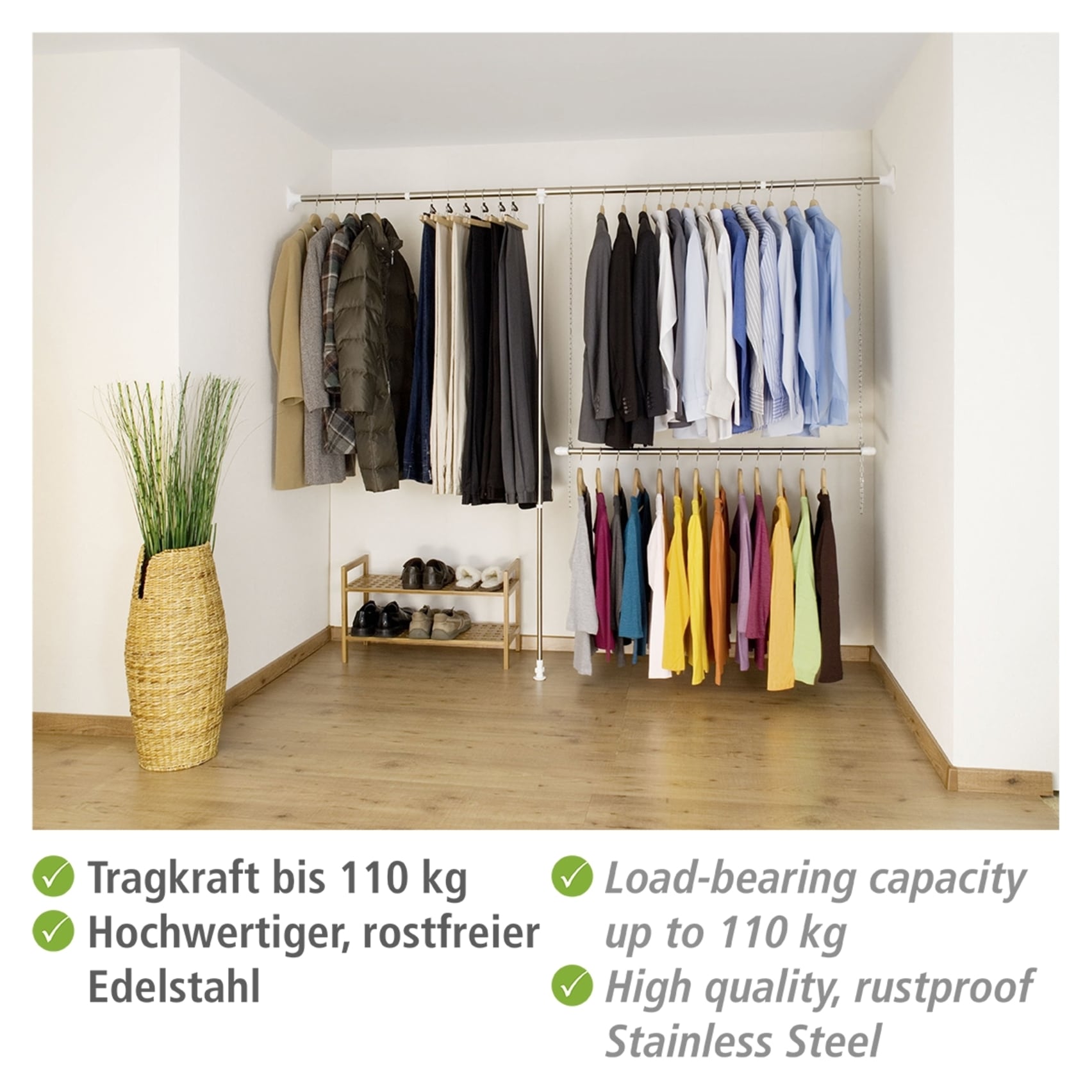 WENKO Teleskopregal »Garderobe«, (Set, 3 St.), flexibles Kleiderstangensystem, belastbar bis 110 kg