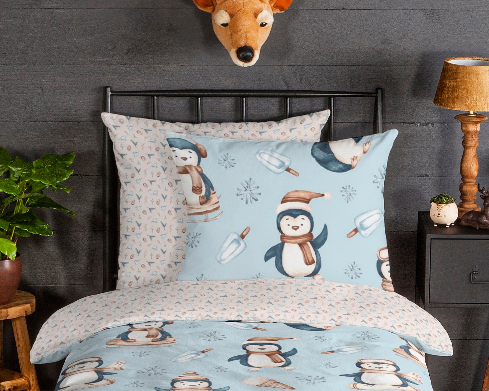 good morning Kinderbettwäsche »Jani«, Biber, 135x200, Warm, Weich, Wende, Reissverschluss, Kind, Winter, Blau