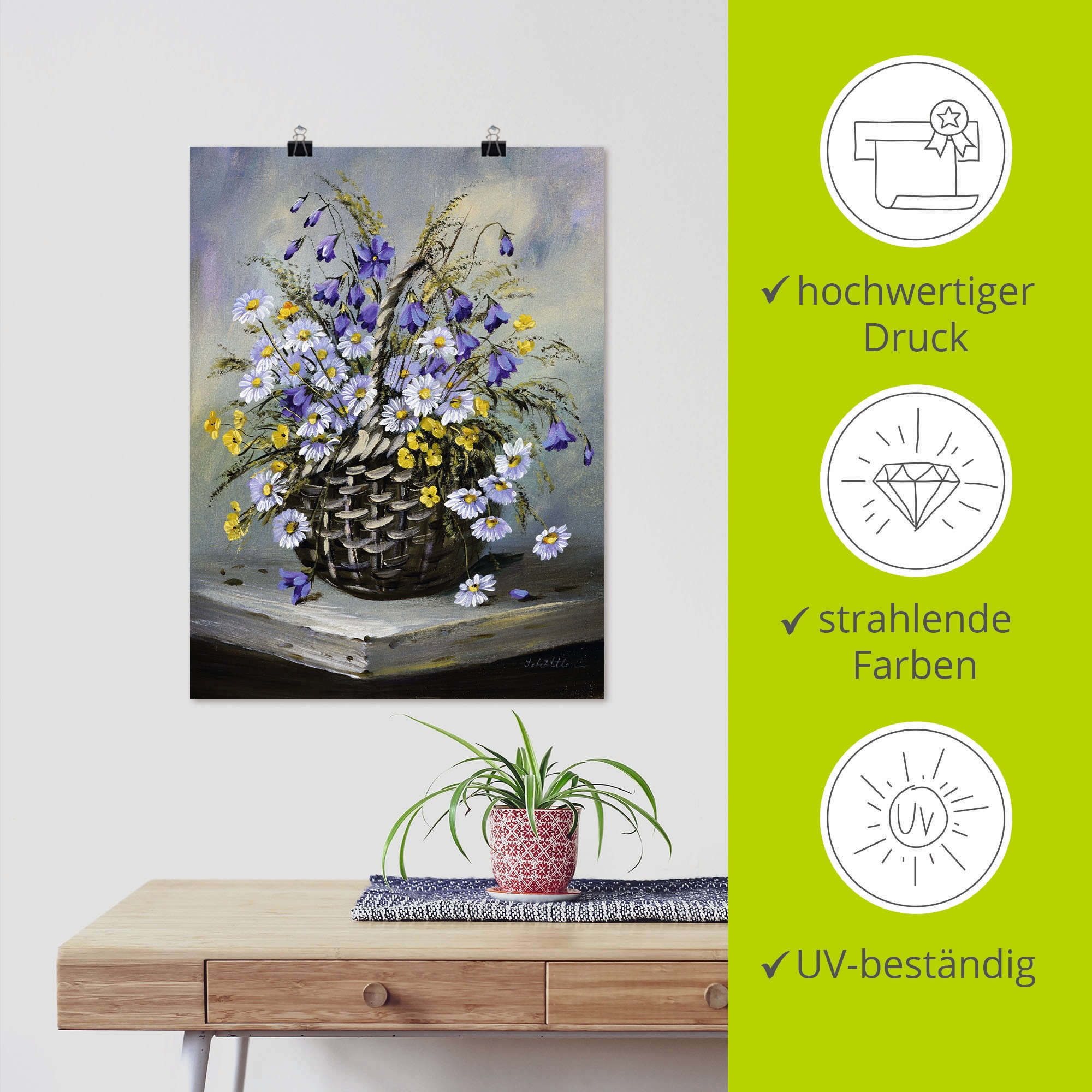 Artland Wandbild »Bunter Korb«, Blumen, (1 St.), als Leinwandbild, Poster in verschied. Grössen