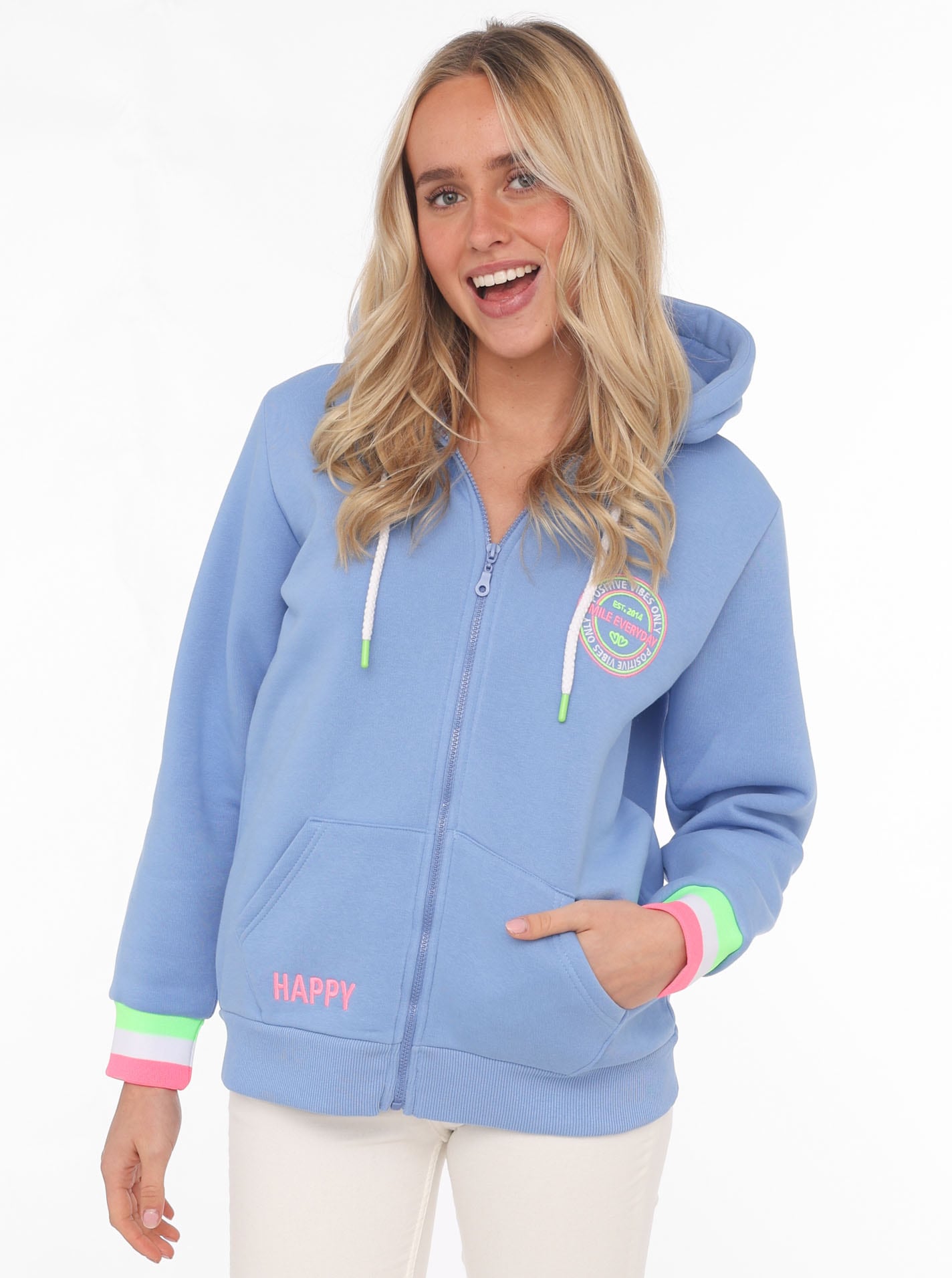 Zwillingsherz Kapuzensweatjacke »"Smile Everyday ZH"« Kapuze, Taschen, Langarm, Stickerei, Reissverschluss