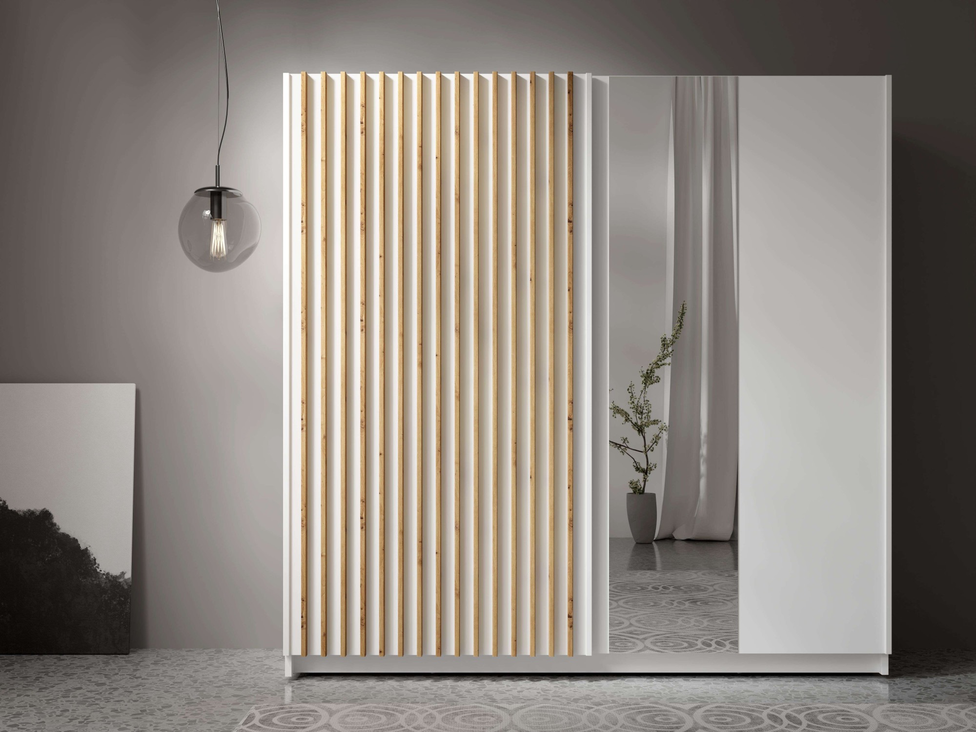 Home affaire Kleiderschrank »Kleiderschrank Camden mit Spiegel, 4 Einlegeböden und Kleiderstange« Garderobe mit 2 Schwebetüren und Lamellen, BxHxT 200,2x198,5x61,6 cm