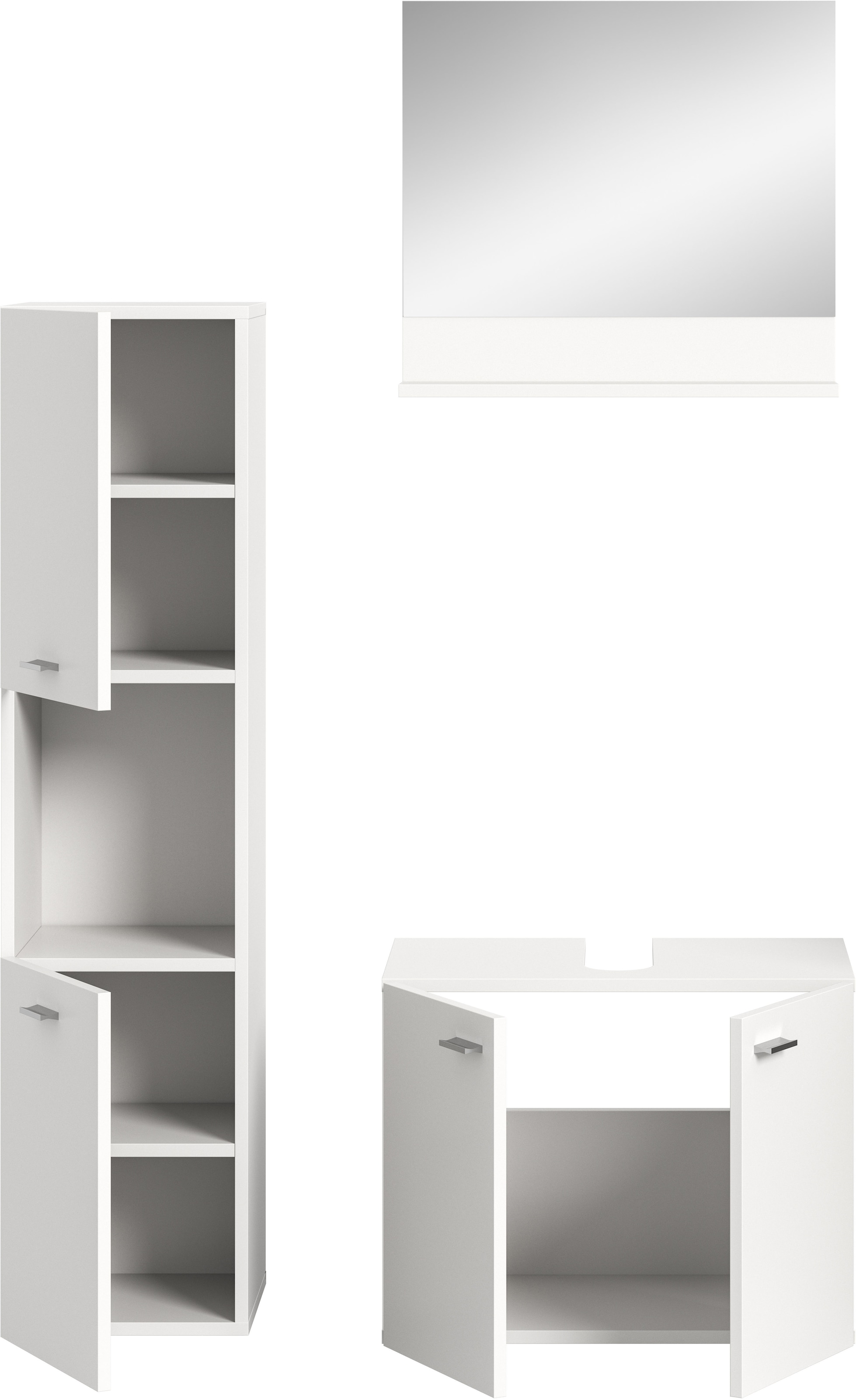 welltime Badmöbel-Set »Tampa, Breite 102cm, 3-teilig«, (3 St.), Waschbeckenunterschrank, Spiegel, Hochschrank