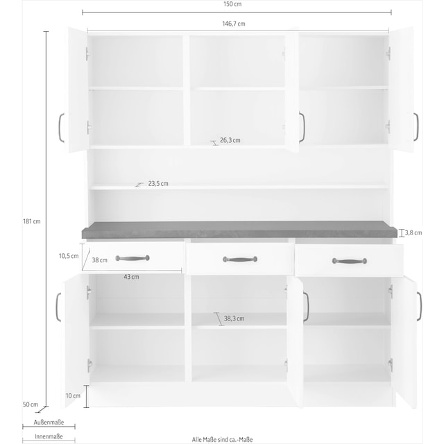 ❤ wiho Küchen Küchenbuffet »Erla«, 150 cm breit mit Kassettenfront  bestellen im Jelmoli-Online Shop