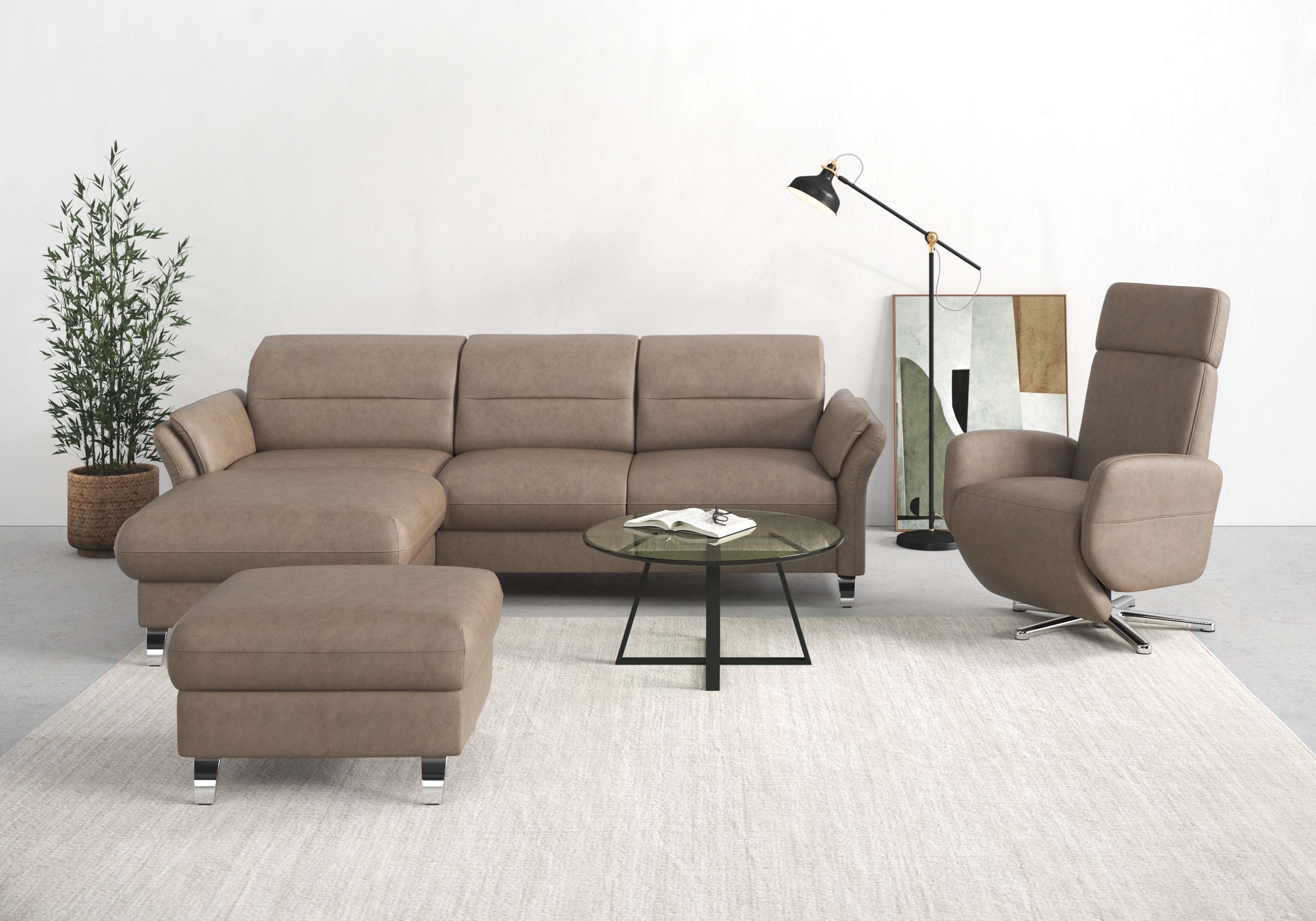 sit&more Ecksofa "Grenoble L-Form mit Federkern" wahlweise mit Bettfunktion, Bettkasten, Arm- und Kopfteilverstellung