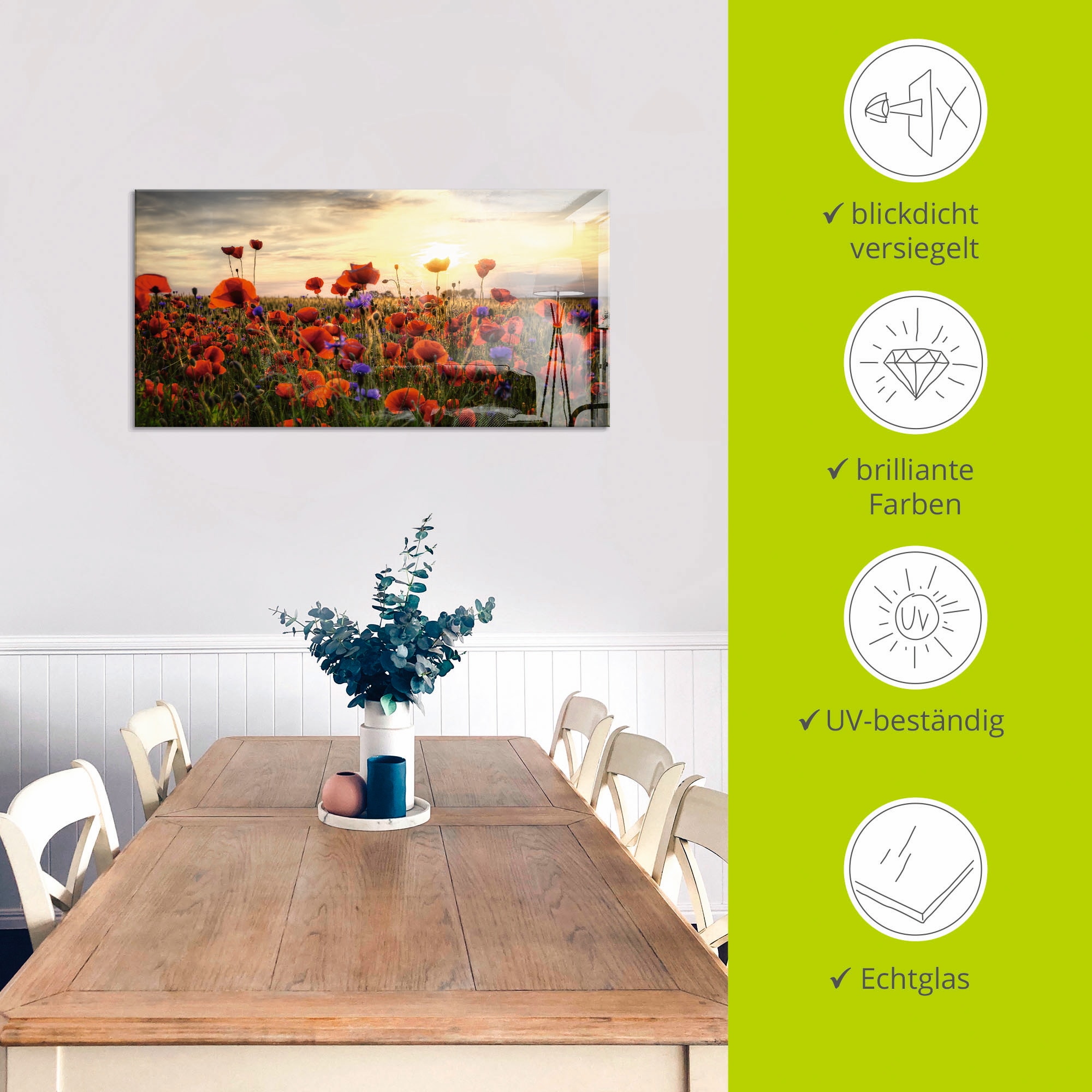 Artland Glasbild »Mohnblumen«, Blumen, (1 St.), in verschiedenen Grössen