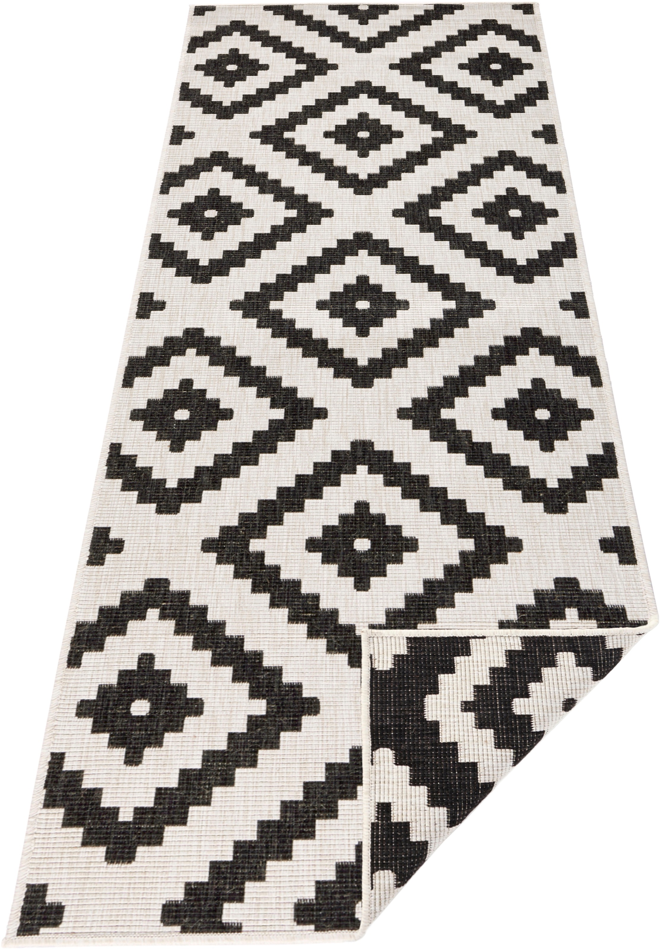 THE RUGS Malta Reversible Indoor Outdoor Rug Flatweave Polypropylene in Black | Size: 80cm x 250cm