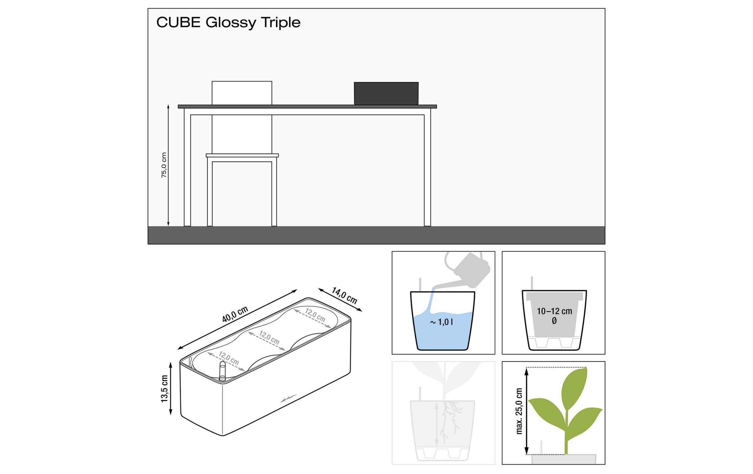 Blumentopf »Lechuza Blumentopf CUBE Glossy Trip«, Material: Polypropylen