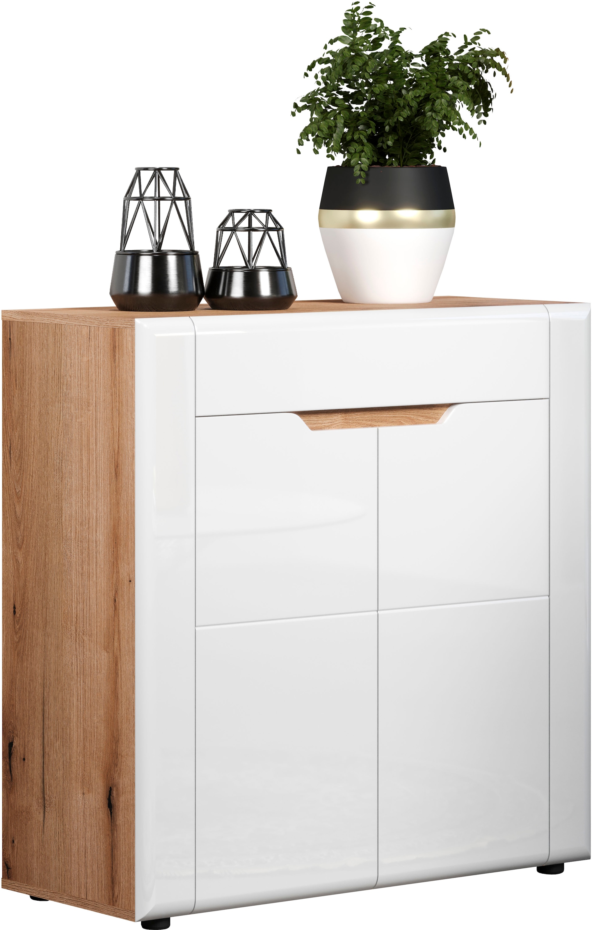 INOSIGN Kommode »Graz«, (Packung, 1 St.), Masse (B/H/T in cm): (91/94/38) - Farbe Weiss Hochglanz und Eiche