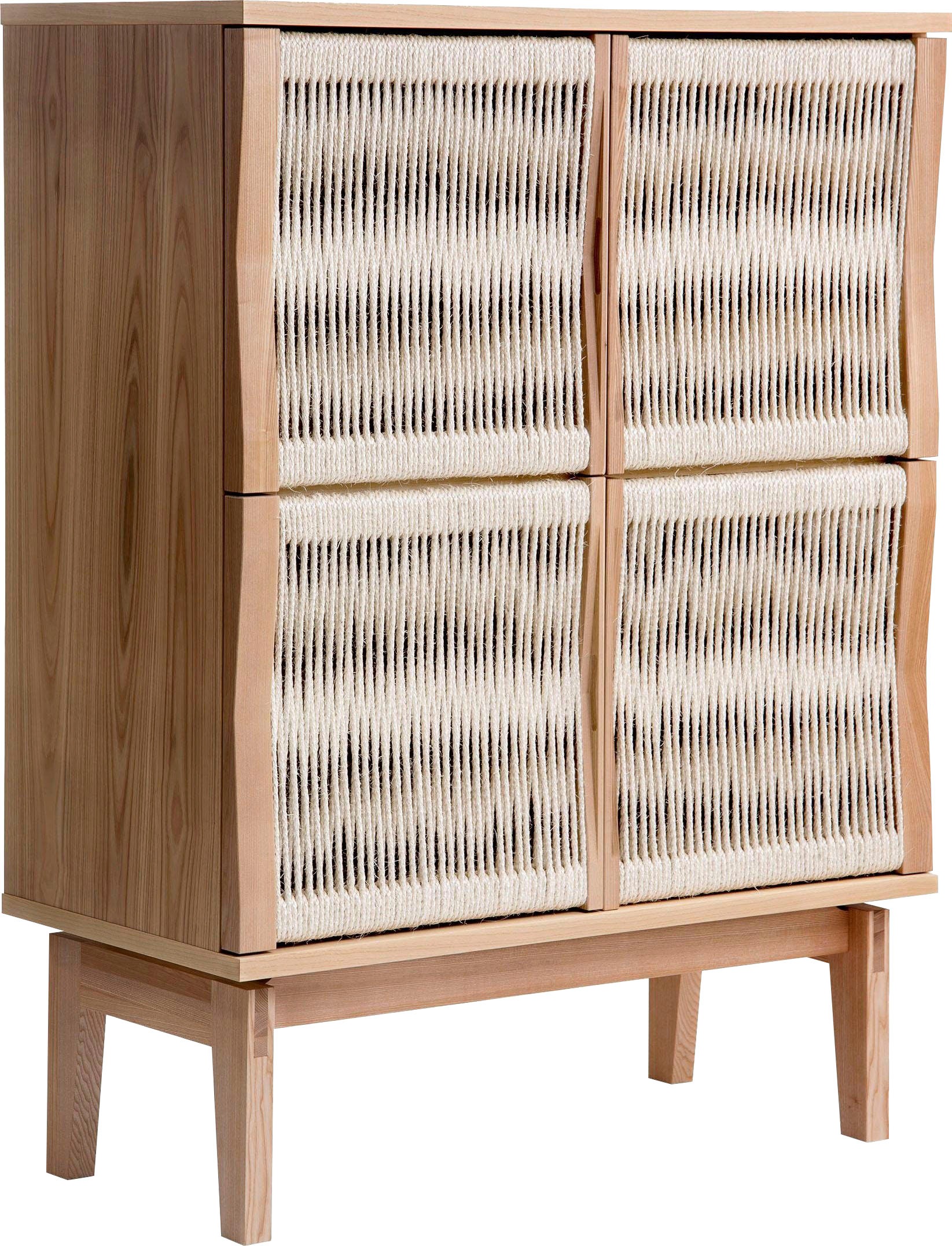 Woodman Highboard »Lidia«, Stauraumschrank, Türenfronten aus geflochtenem Hanfseil, Breite 90 cm