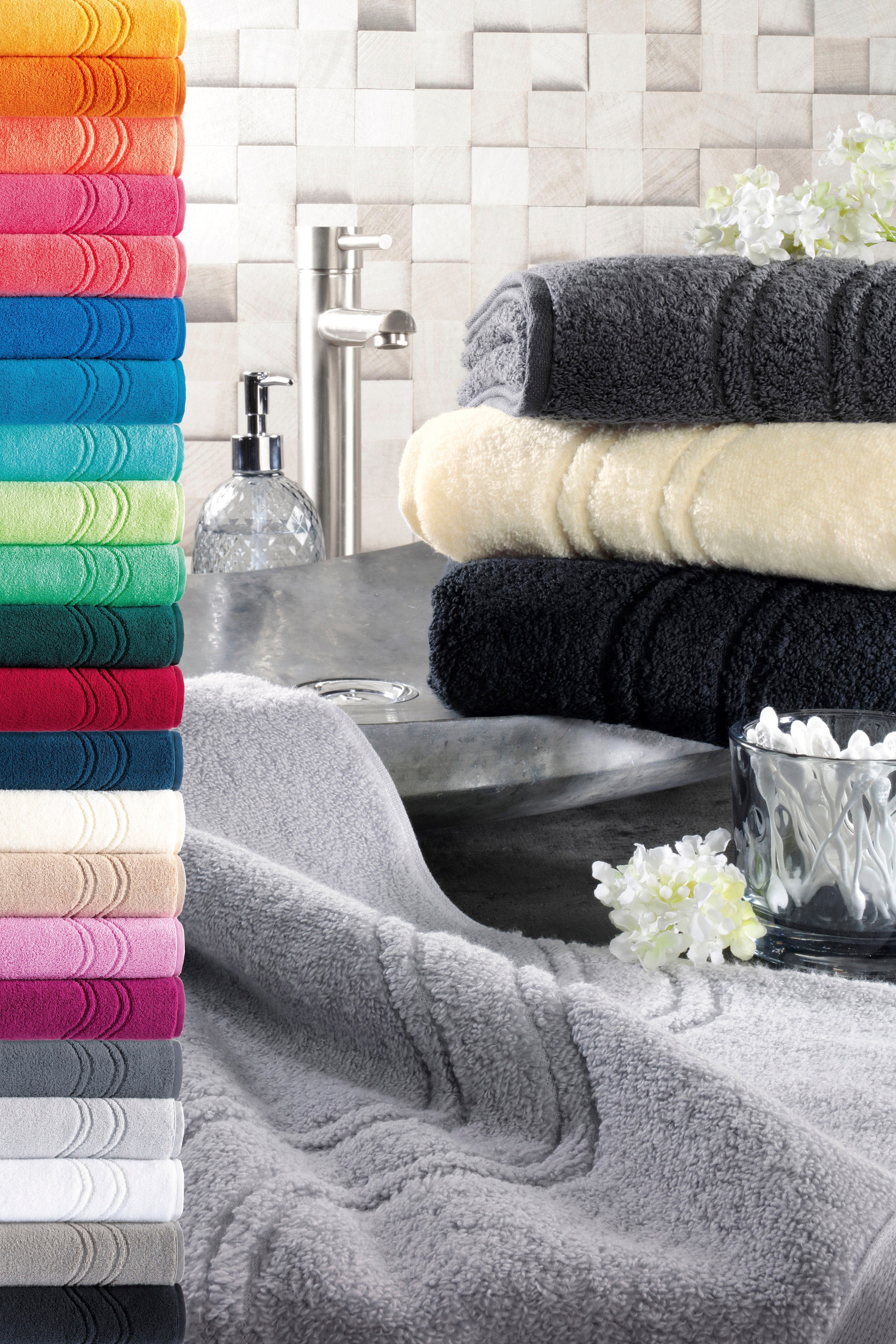 ROSS Handtuch »Cashmere feeling«, (Packung, 2 St.), 100% Baumwolle, mit Wellen-Bordüre, grosse Farbauswahl
