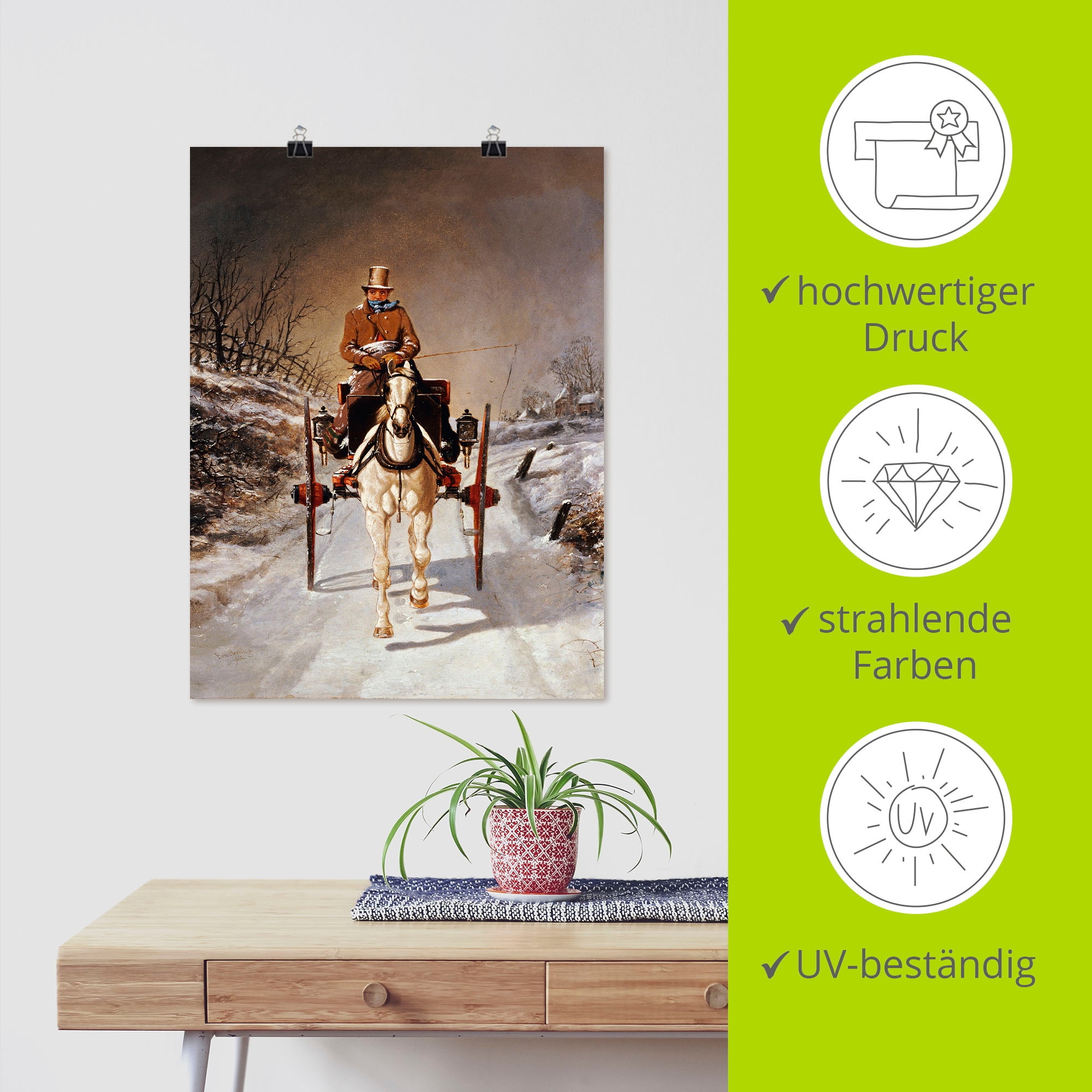 Artland Kunstdruck »Winterliche Kutschfahrt. 1862«, Kutschen, (1 St.), als Leinwandbild, Wandaufkleber oder Poster in versch. Grössen