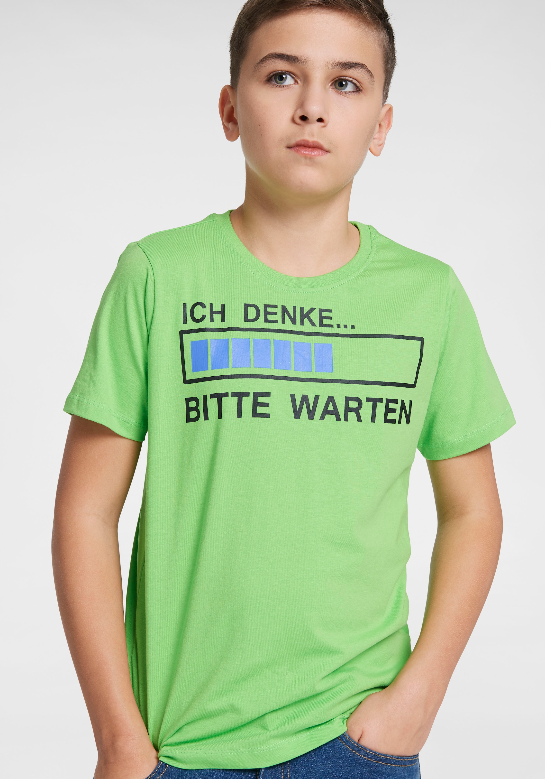 | T-Shirt online WARTEN«, ✵ KIDSWORLD ordern DENKE...BITTE Spruch Jelmoli-Versand »ICH