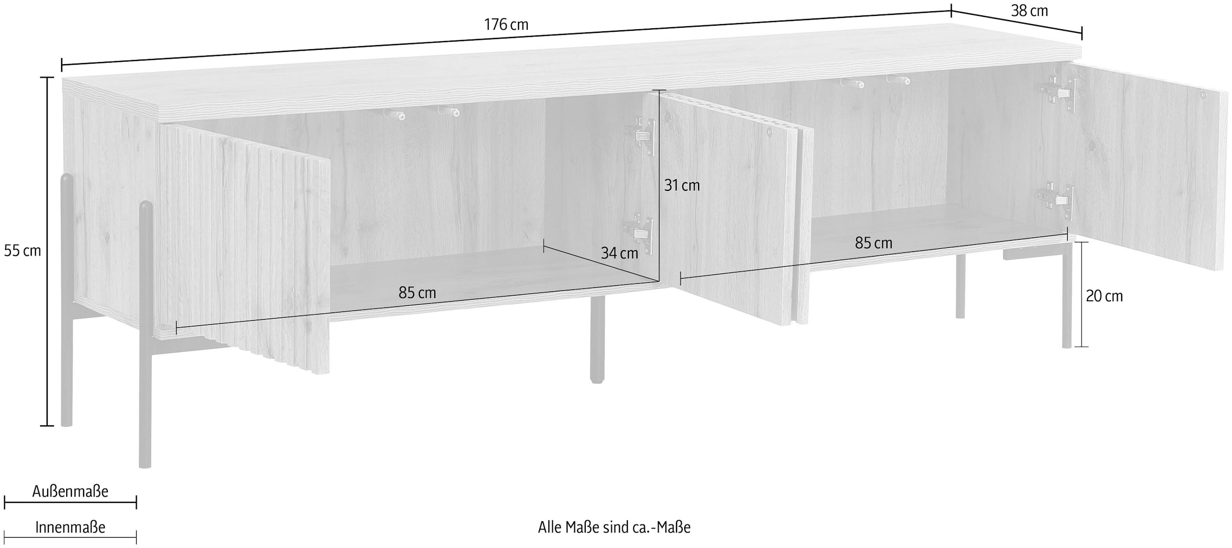 Home affaire Lowboard »Valloire«, Push-to-open Funktion, Gestell aus Metall schwarz