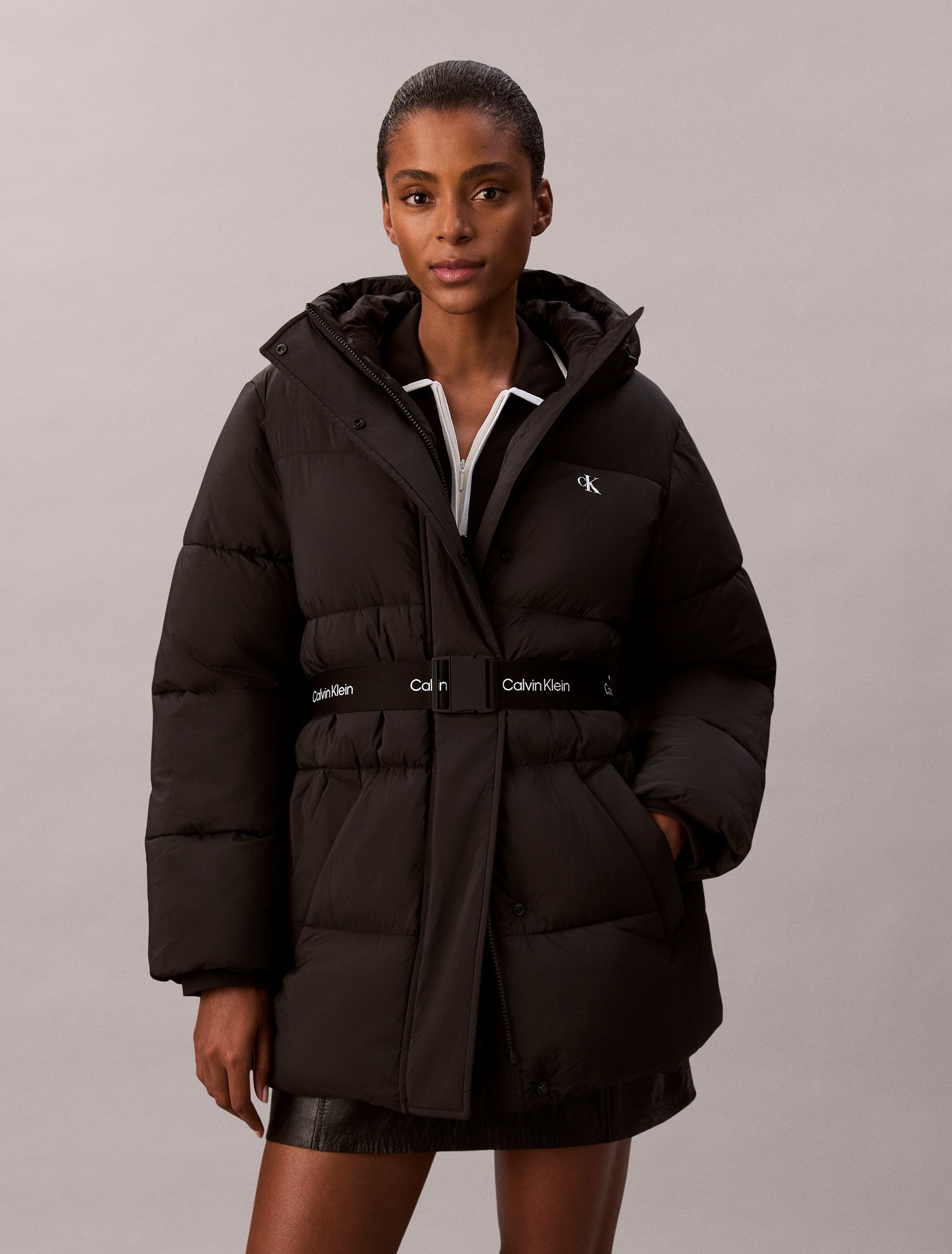 Calvin Klein Jeans Steppjacke »BELTED MIDWEIGHT PUFFER« mit Kapuze Mit Rundhalsausschnitt, regular fit