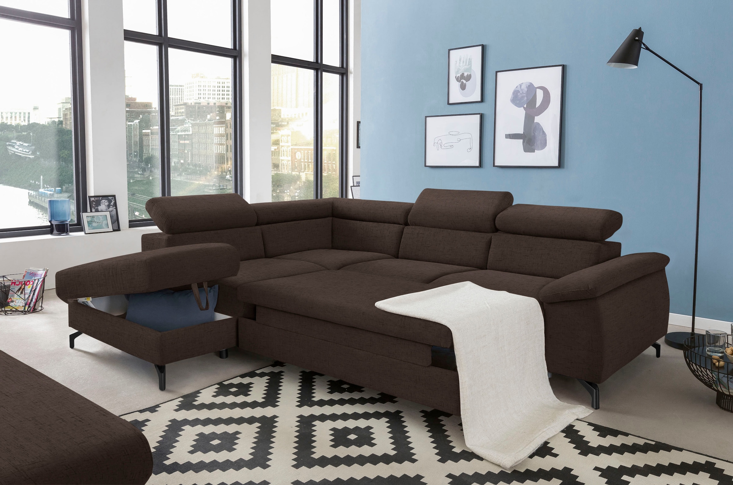 COTTA Ecksofa »Komaris L-Form«, mit Kopfteilverstellung, wahlweise mit Bettfunktion & Bettkasten
