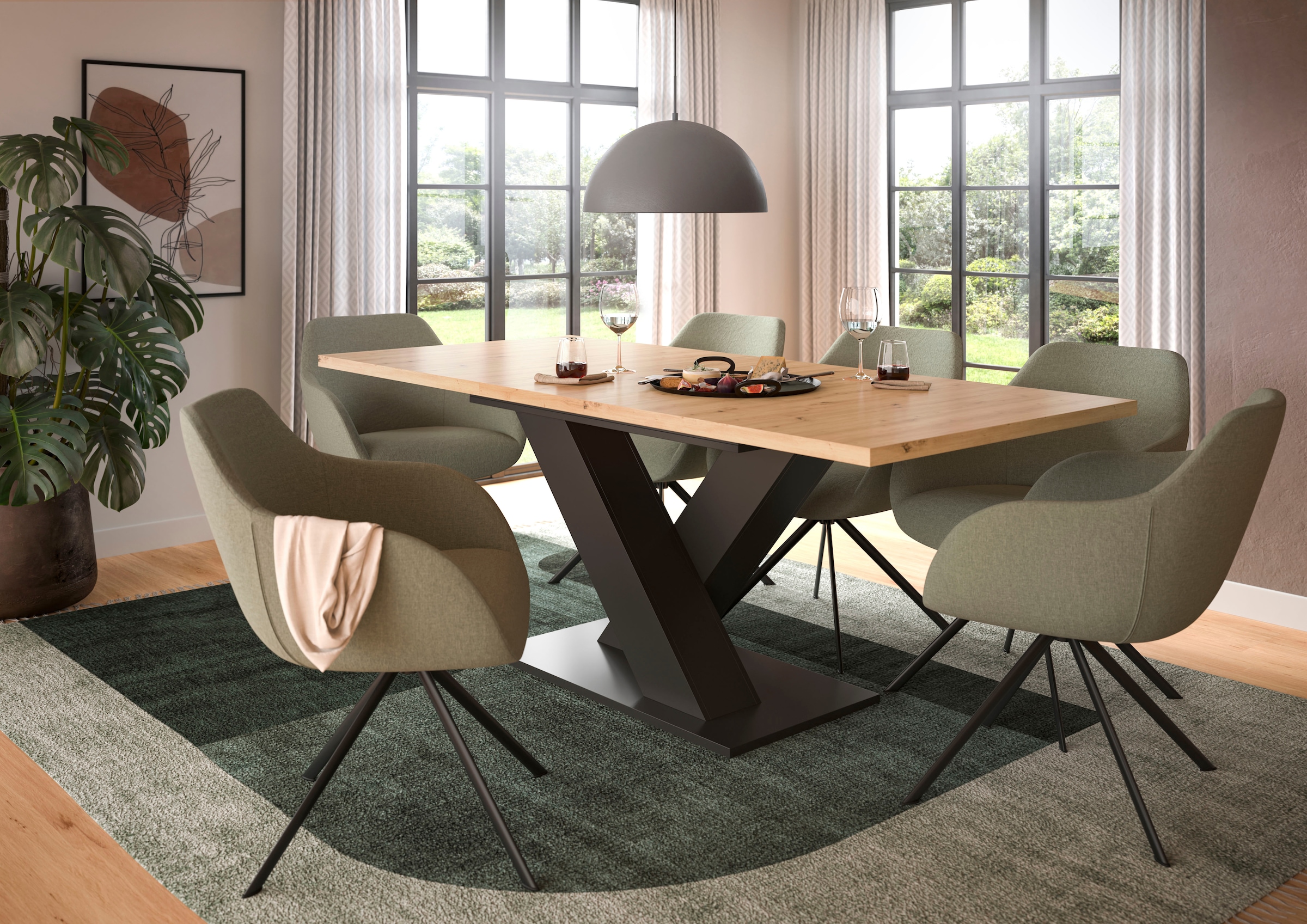 INOSIGN Esstisch »Motus, ausziehbar 150 -190 cm, inklusive 40 cm Einlegeplatte«, (Set, 1 St.), X-Gestell mit Bodenplatte, Tisch, Küchentisch, Esszimmer, Küche