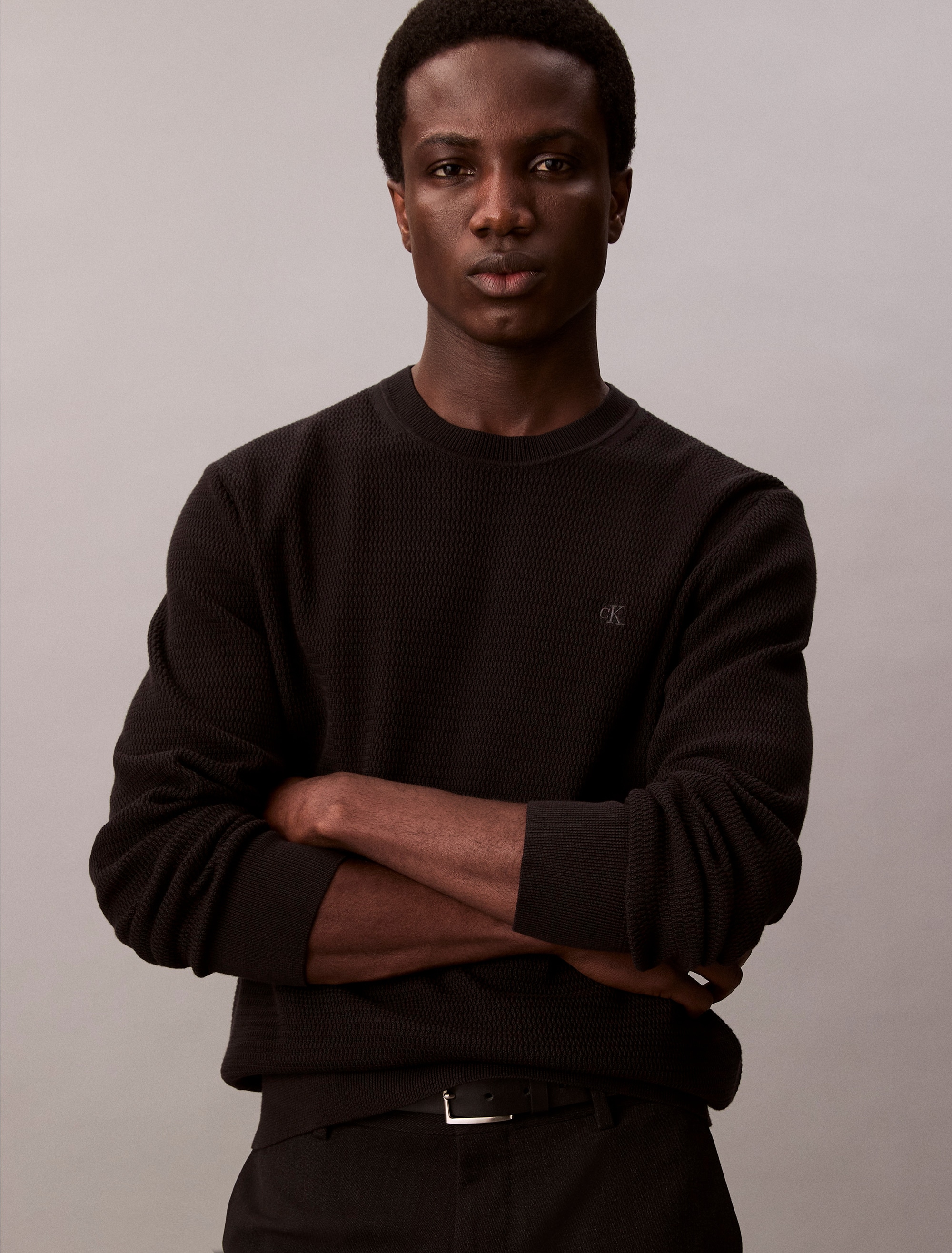 Calvin Klein Strickpullover »LS TXTR CTTN CRWNK S«, Mit Rundhalsausschnitt