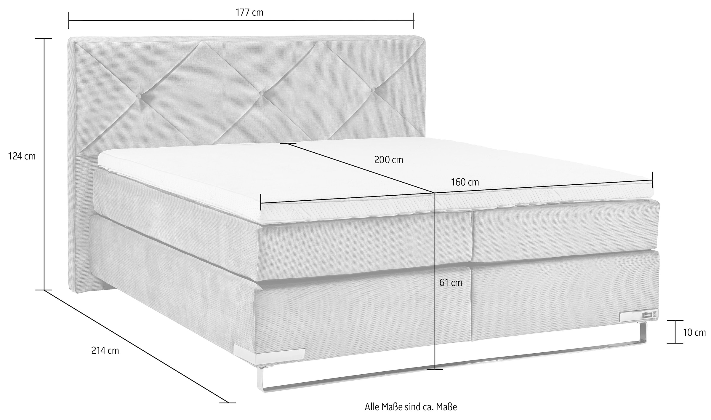 Musterring Boxspringbett »Dubai«, Kufe in Chrom, 3 Härtegrade, Kopfteil mit Knopfheftung